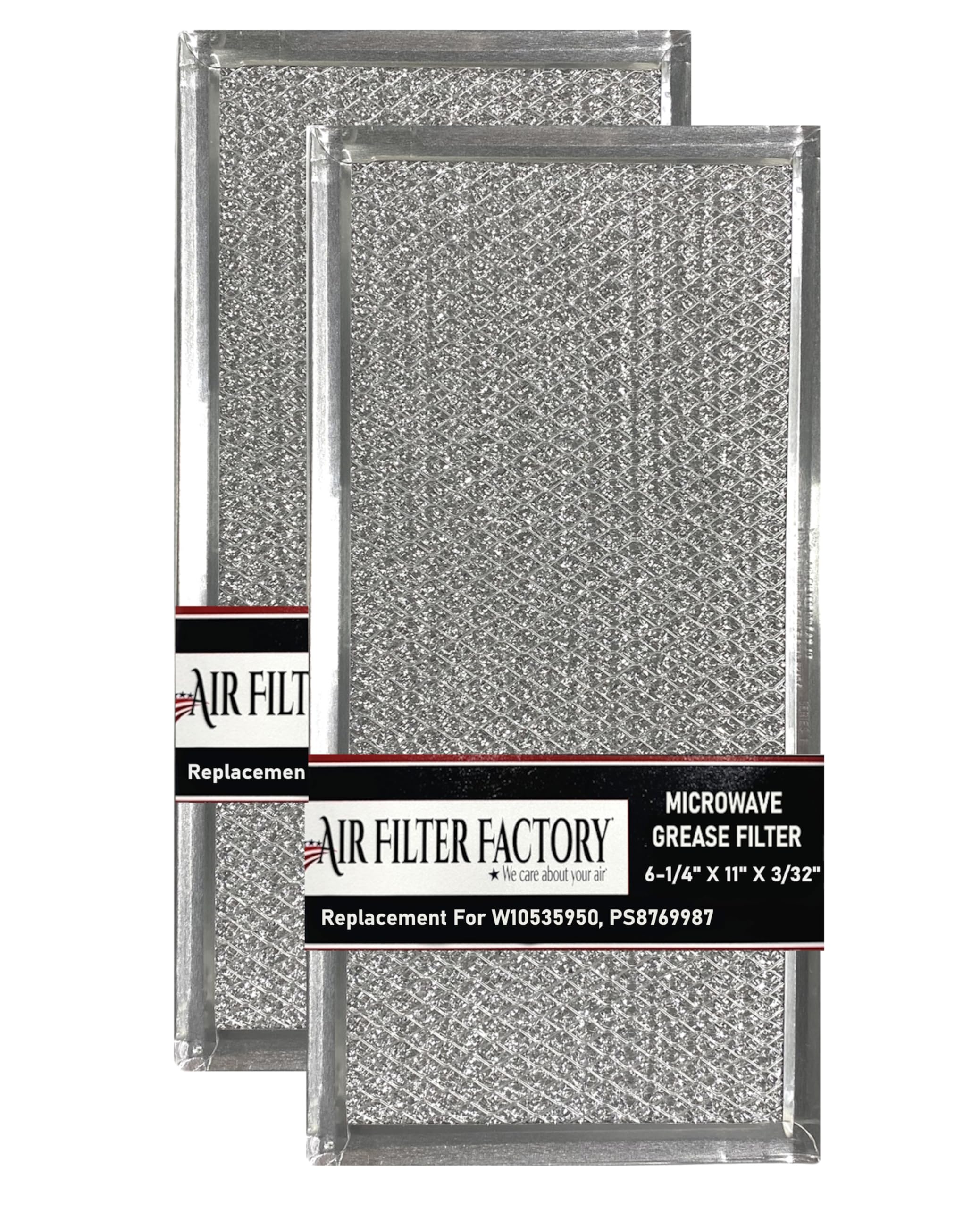 Air Filter Factory Filtro De Grasa W10535950, PS8769987, W10834067 Reemplazo Para Horno De Microondas Whirlpool Pantallas De Filtro De Malla De Aluminio 6-1/4" X 11" X 3/32" Paquete De 2