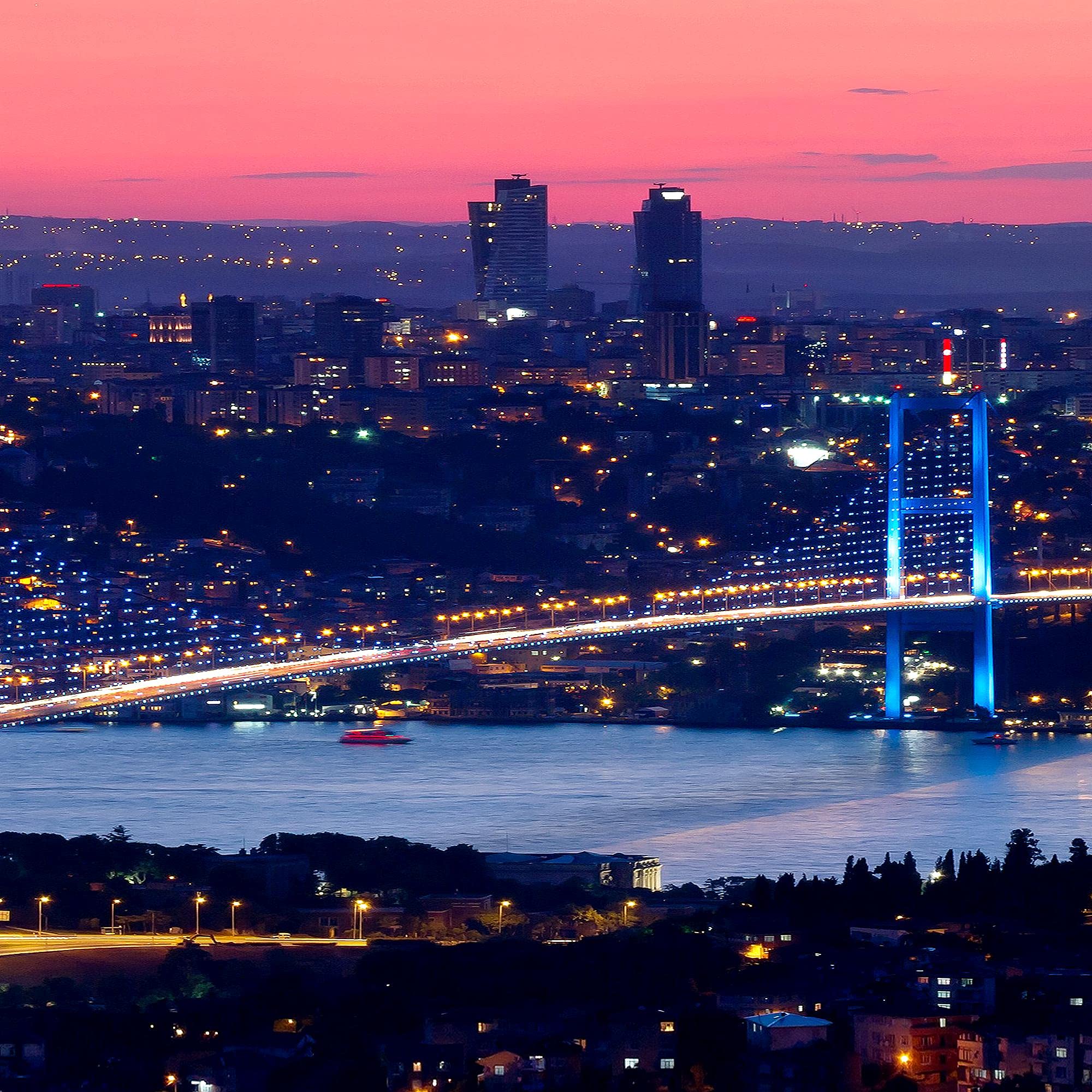 Runa Art - Tableau Istanbul Turquie 200 x 100 cm 5 Parties XXL Decoration Murale Dessin Bleu 603851a