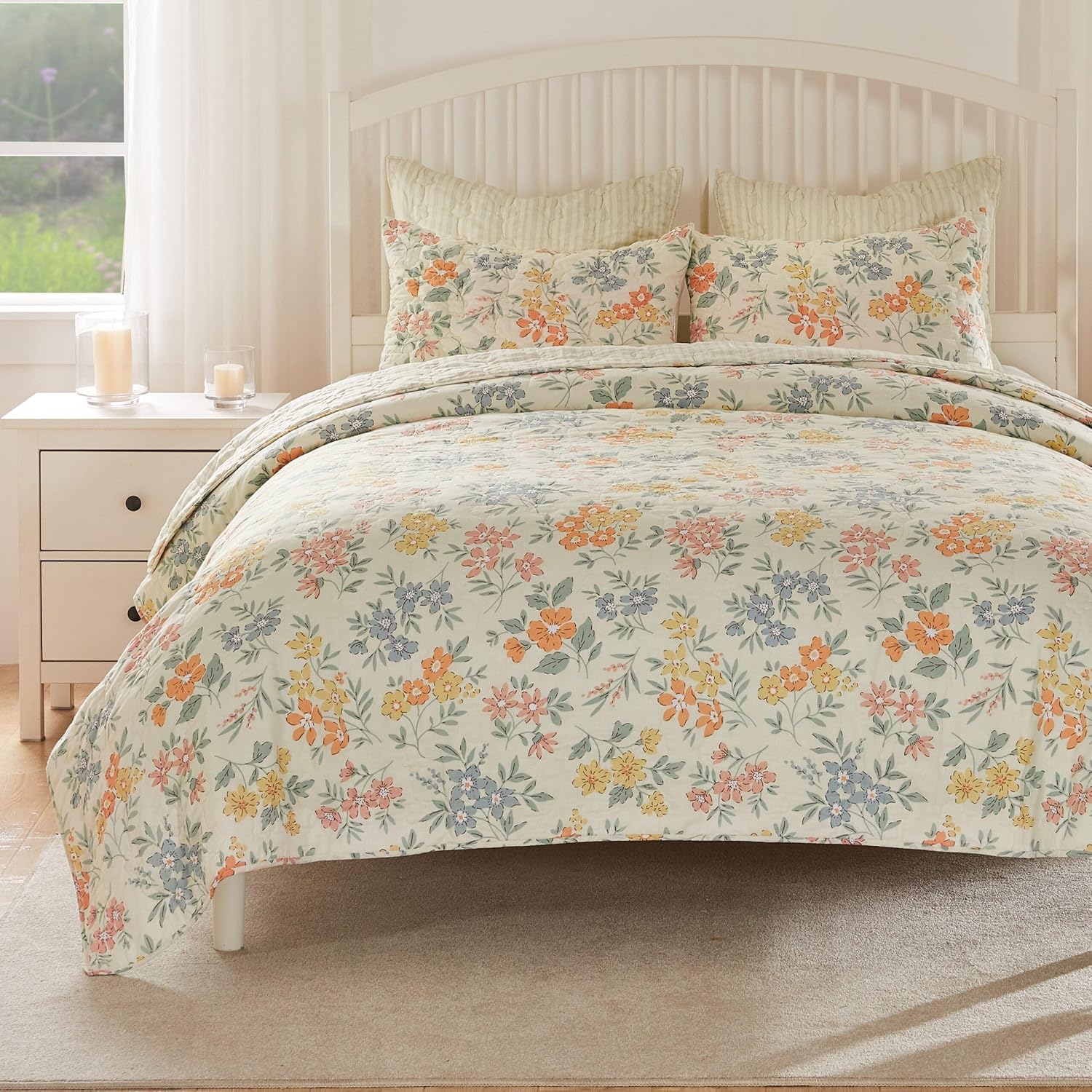 Greenland Home Chloe Modern Floral Reversible Quilt Set, 3-Piece King/Cal King, Pastel
