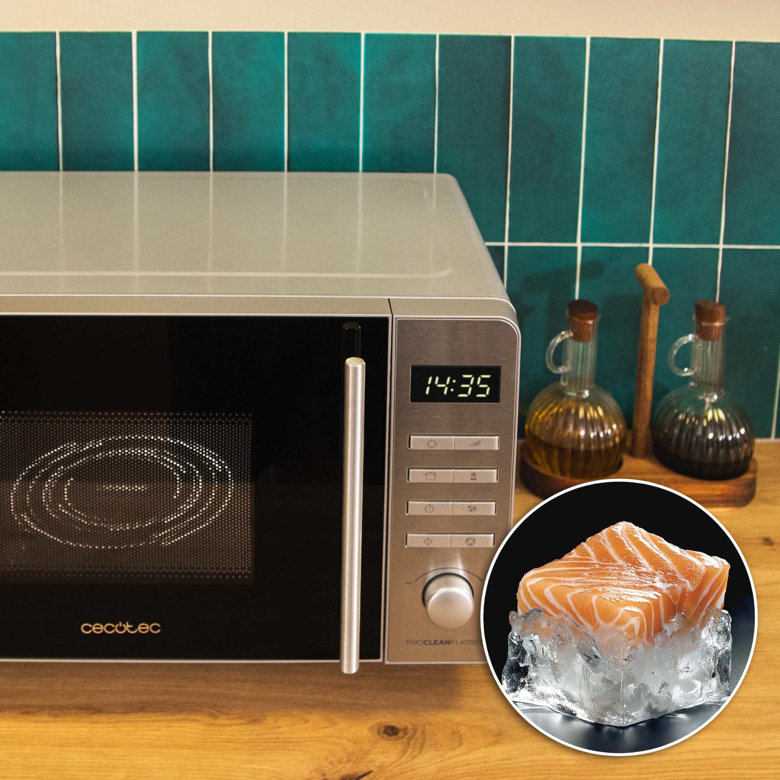 Cecotec Mikrowelle mit Grill Proclean 5010 Flatbed Edelstahl 20 l 700 W 800 W Halogengrill 8 Programme LED-Display 3DWave