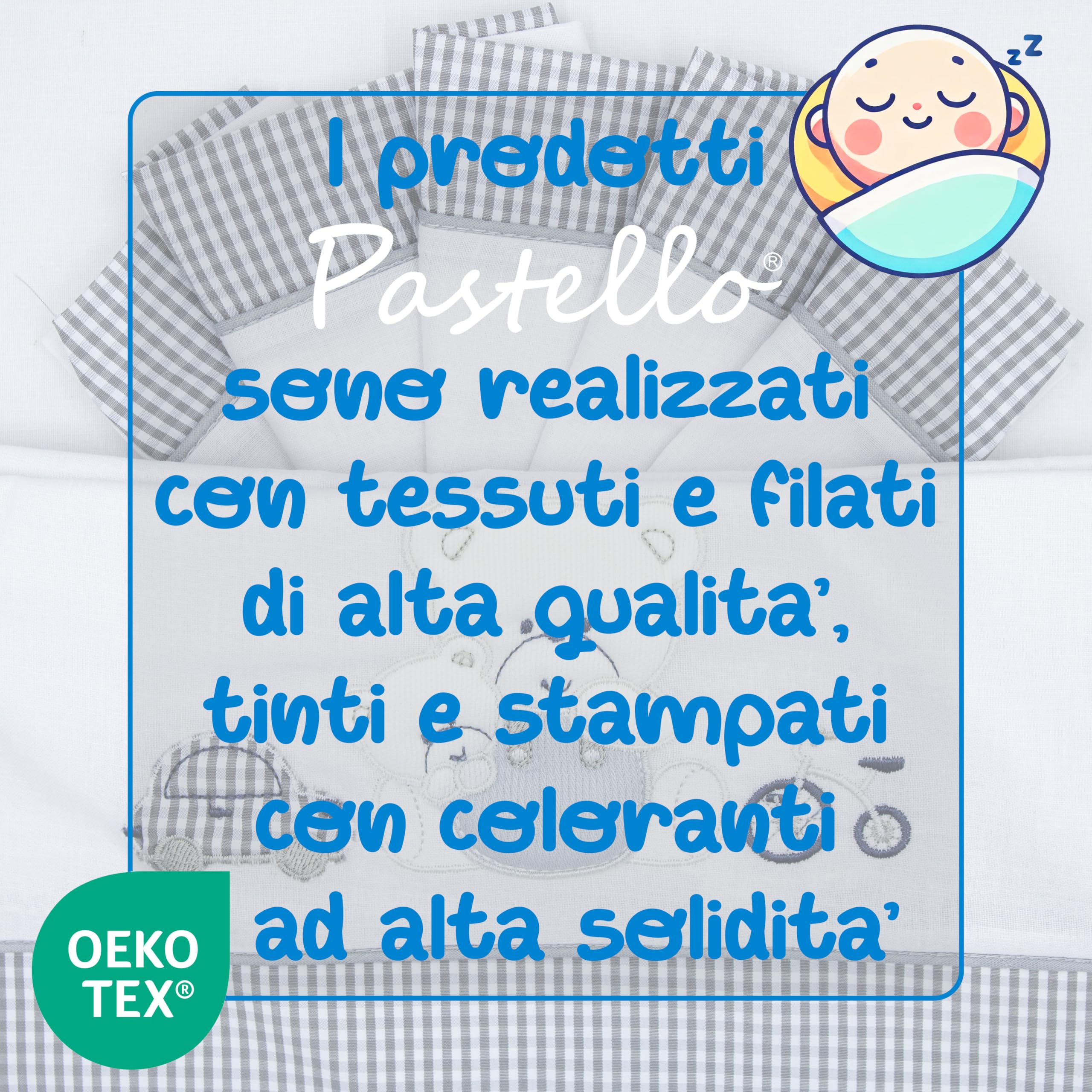 PASTELLO - Coordinato Carrozzina 3 Pezzi, 100% Cotone per Neonati, Completo Lenzuola con Ricamo (Art. LC2F, PERLA)