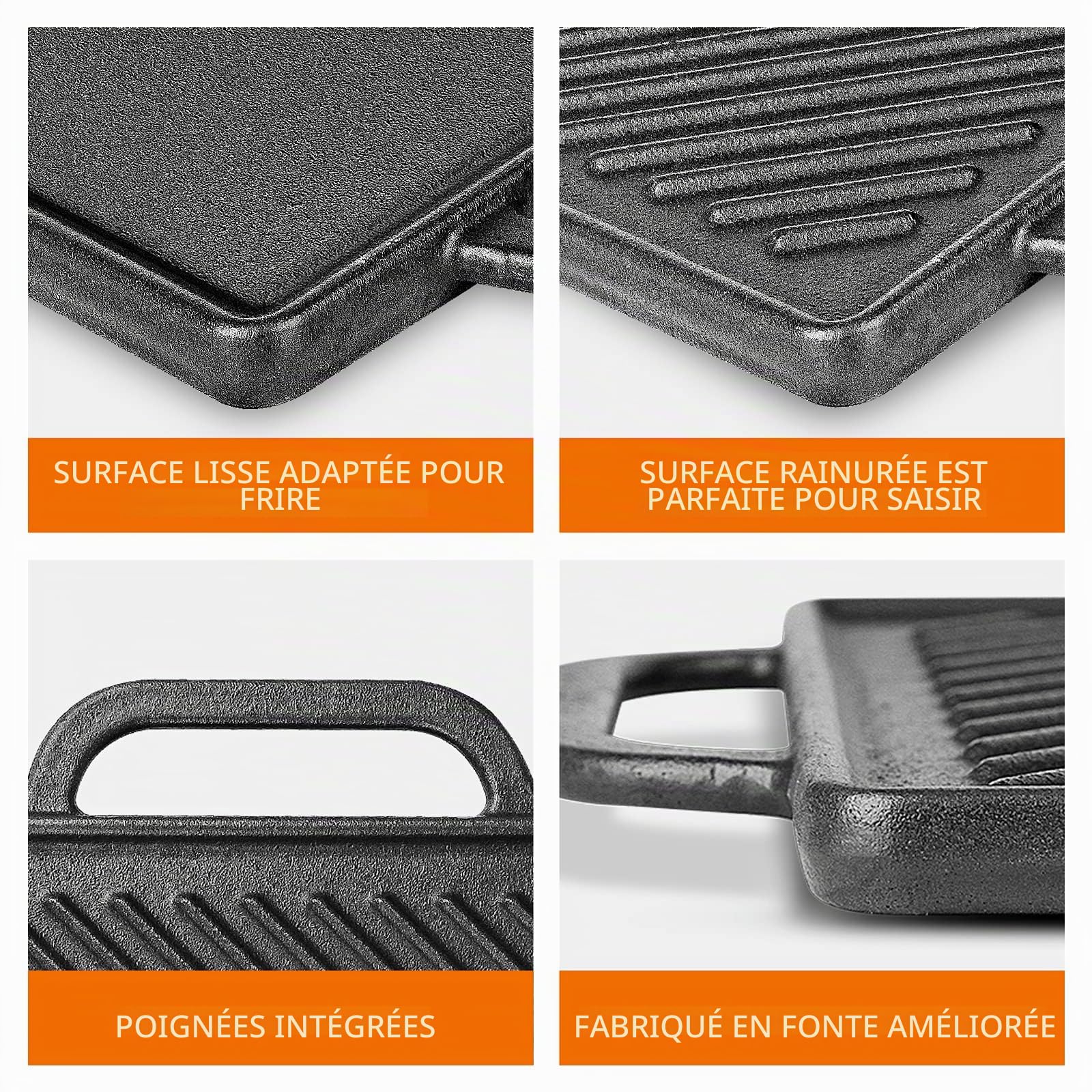 GFTIME Plaque de Cuisson réversible en Fonte de 32,89 cm pour Four, cuisinière, Barbecue ou feu de Camp, 1 Paquet