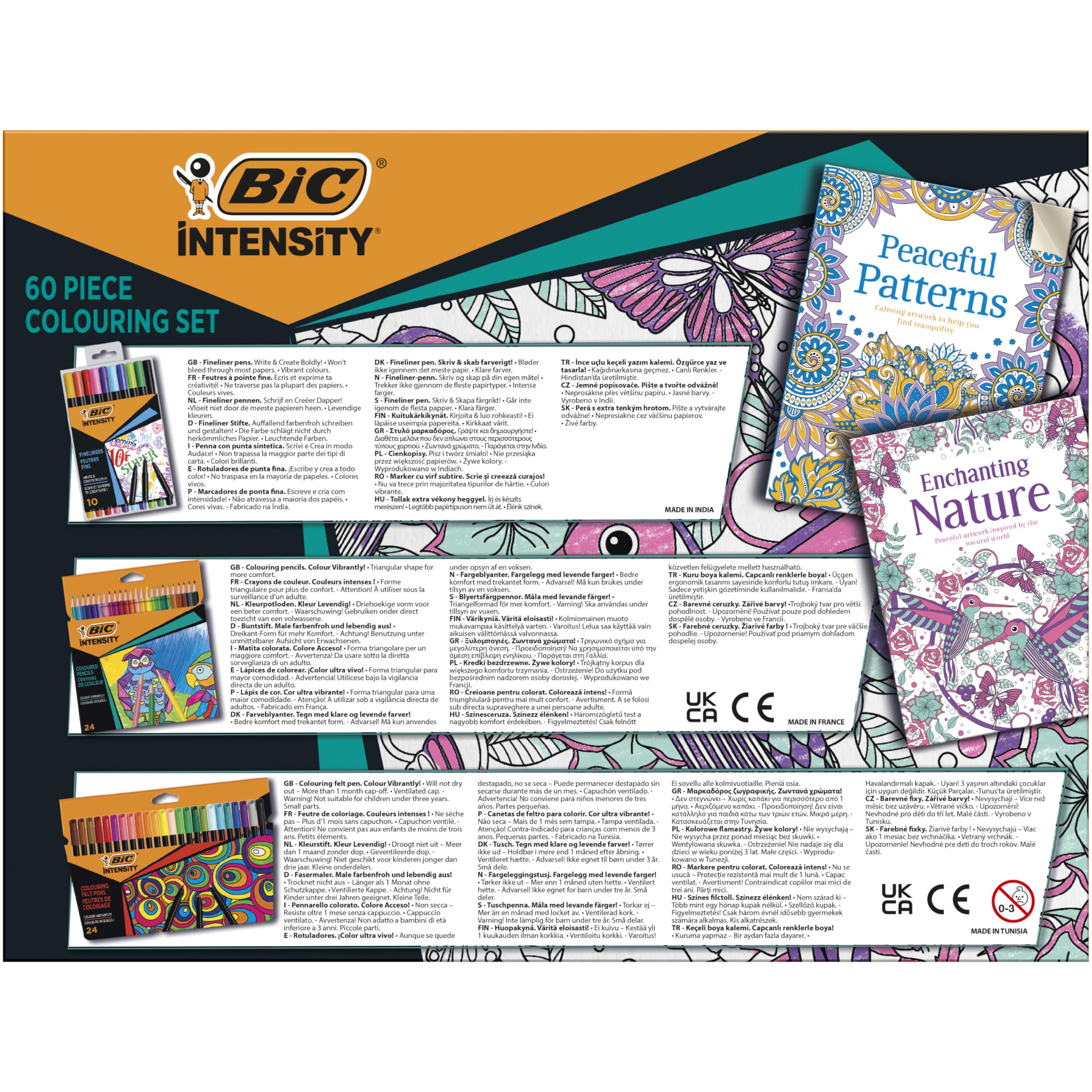 BIC Intensity Stifte Set: 24 Buntstifte, 24 Filzstifte, 10 Fineliner und 2 Achtsamkeit Malbücher für Erwachsene & Teenager