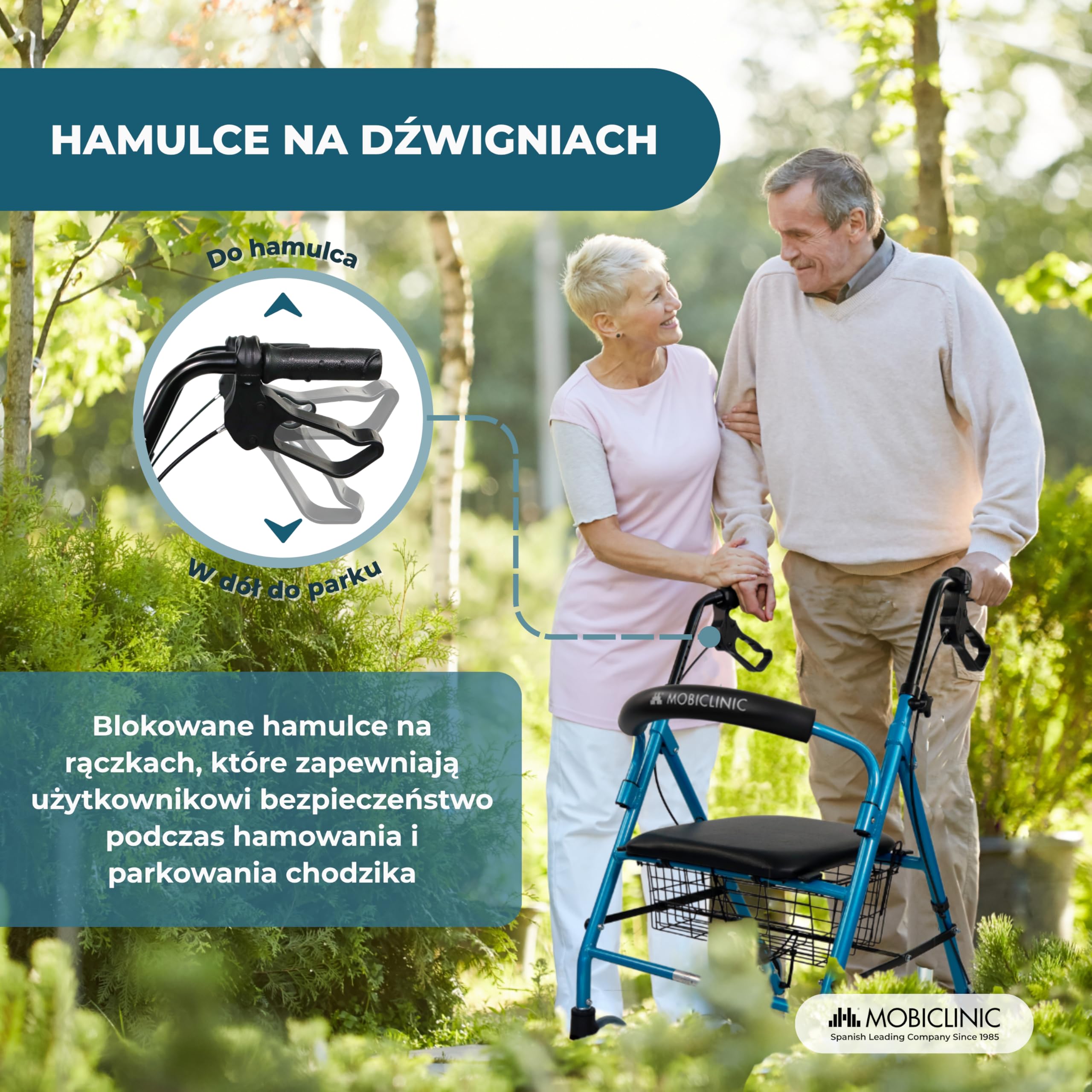 Chodzik | Składany | Aluminium | Hamulce na dźwigniach | Siedzisko i oparcie | 4 koła | Niebieski | Escorial | Mobiclinic
