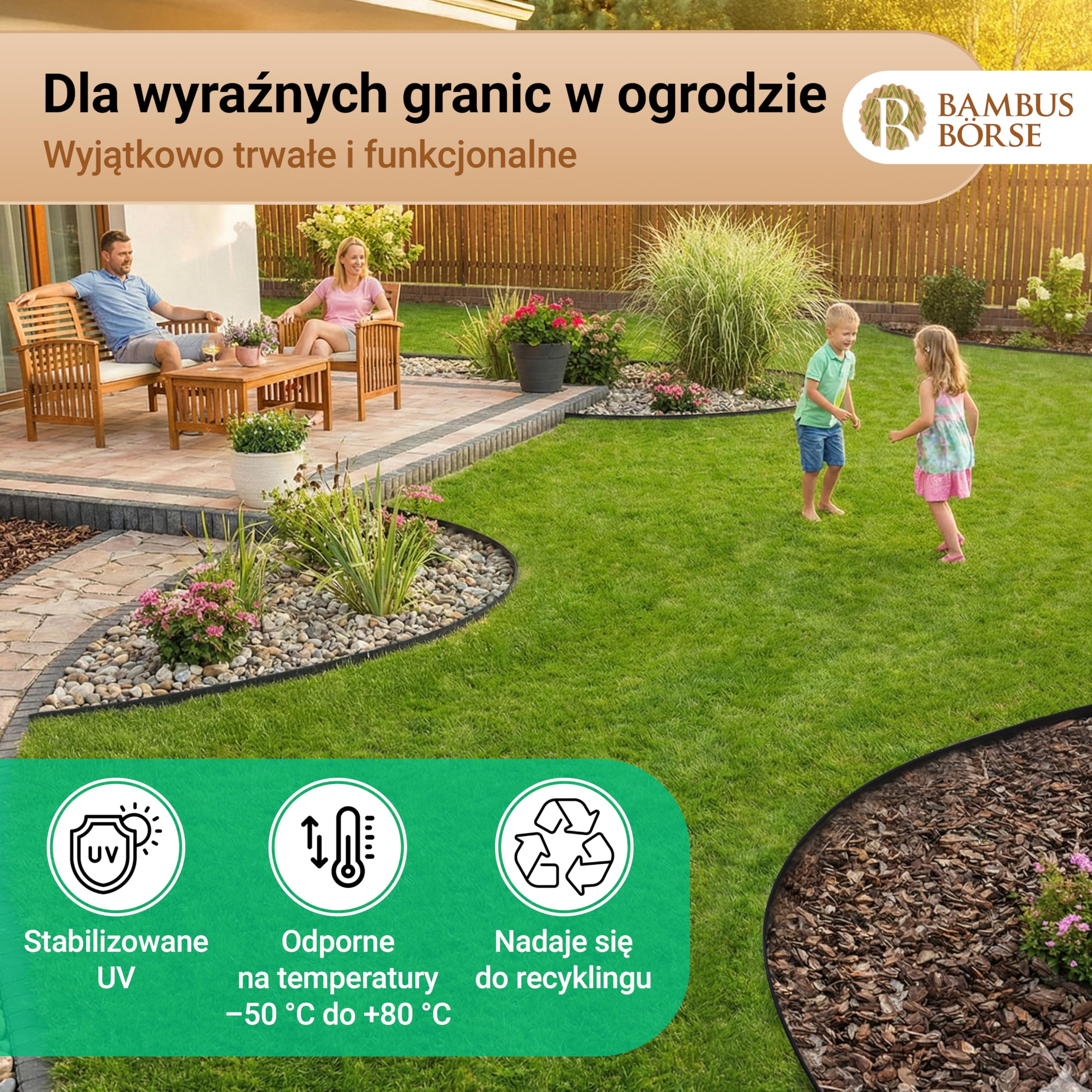 Krawędź trawnika – obramowanie rabatek o wysokości 30 cm, długość 15 m, z tworzywa sztucznego HDPE – elastyczne obramowanie rabatki i ograniczenie trawnika, odporne na warunki