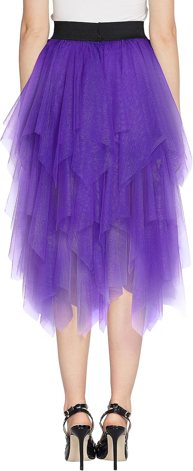 Urban CoCo Women's A-Line Mesh Tutu Skirt Fluffy Layered Tulle Midi Long Skirts with Elastic Waist