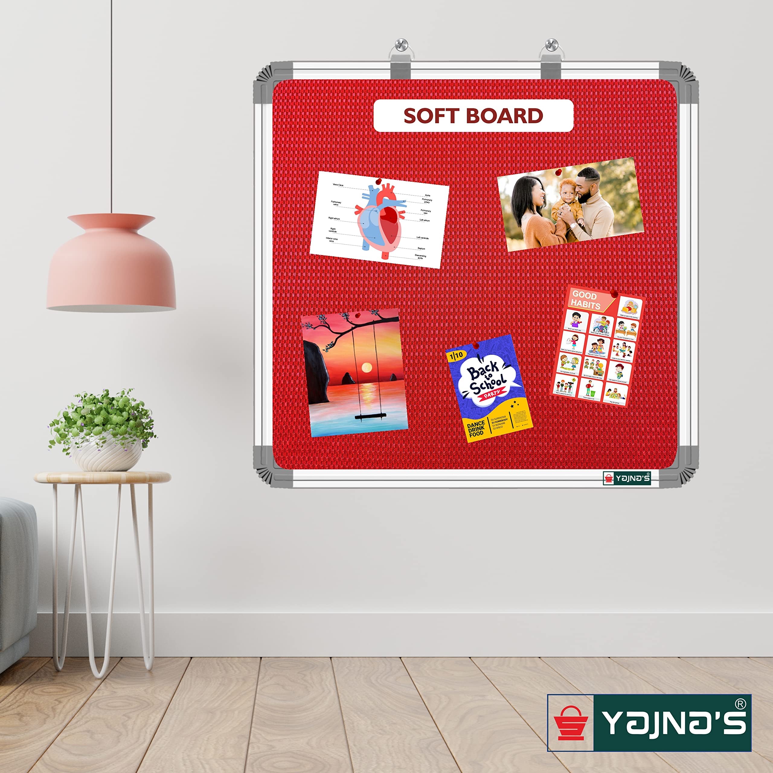 YAJNAS® 2 X 2 feet Premium Material Notice Pin-up Board/Pin-up Board/Soft Board/Bulletin Board/Pin-up Display Board for Office, Home and School uses, (Red, Pack of 1) 4