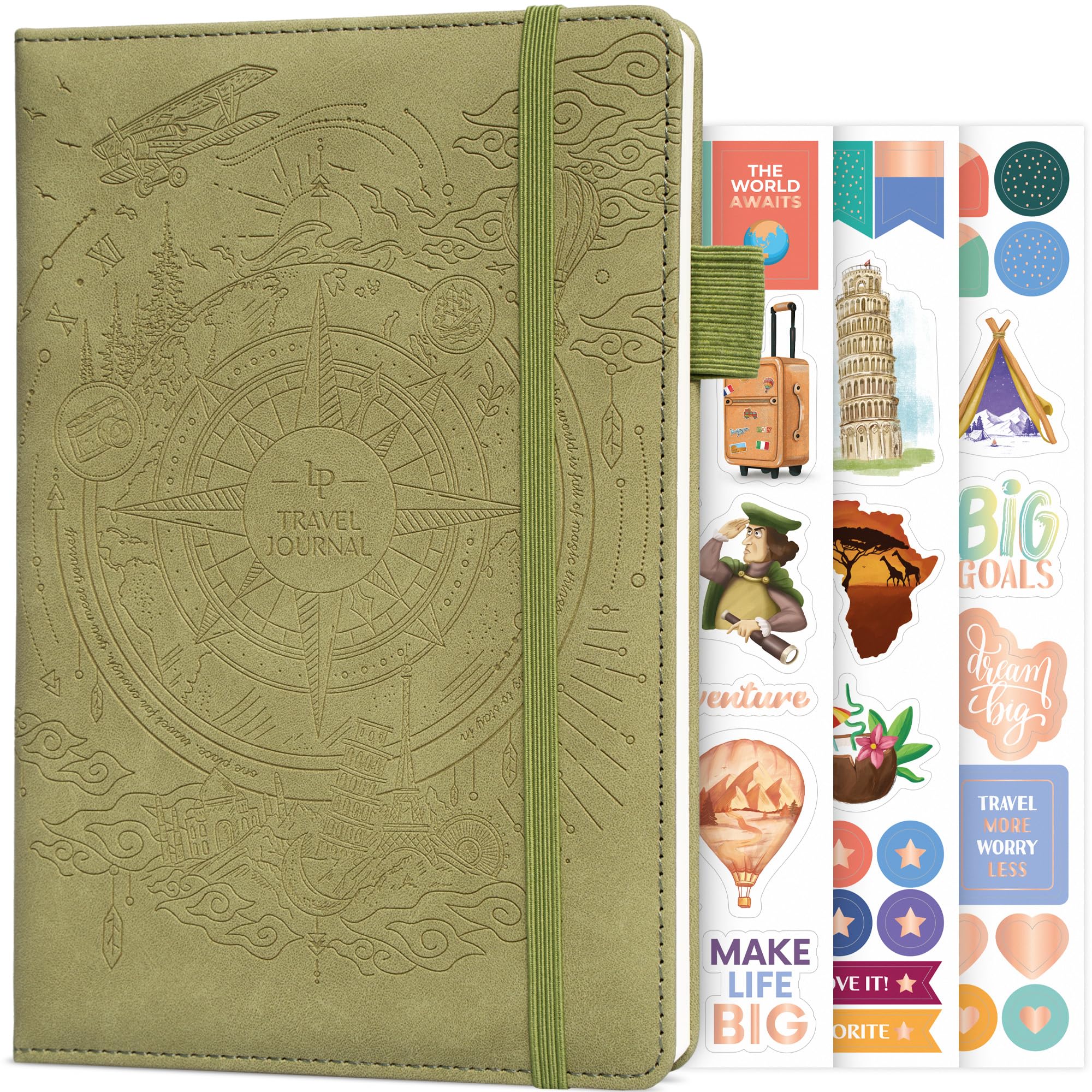 Legend Vintage Travel Journal – Traveling Diary & Photo Album for Men, Women & Family with Bucket List – Vacation Essentials (Olive)