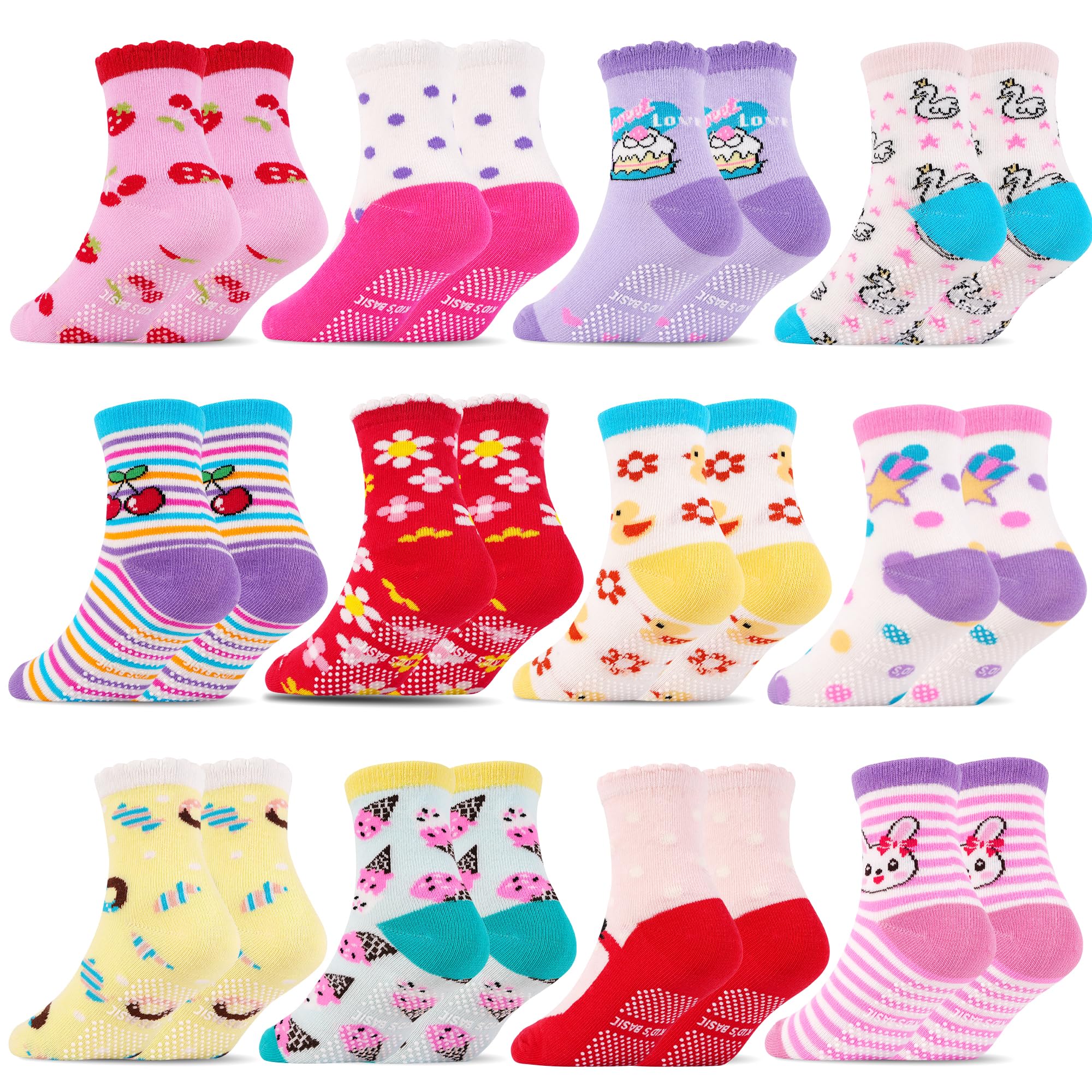 SkiBeaut - Calcetines antideslizantes para niños pequeños de 1 a 7 años, 12 pares de calcetines para niños y niñas