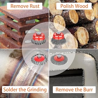 Wire Wheel Brush for 4 1/2 Angle Grinder, 5/8-11 Thread Arbor,4 & 3 Inch Twist Knotted Coarse Crimped Wire Brushes (4pcs Wire Wheels)