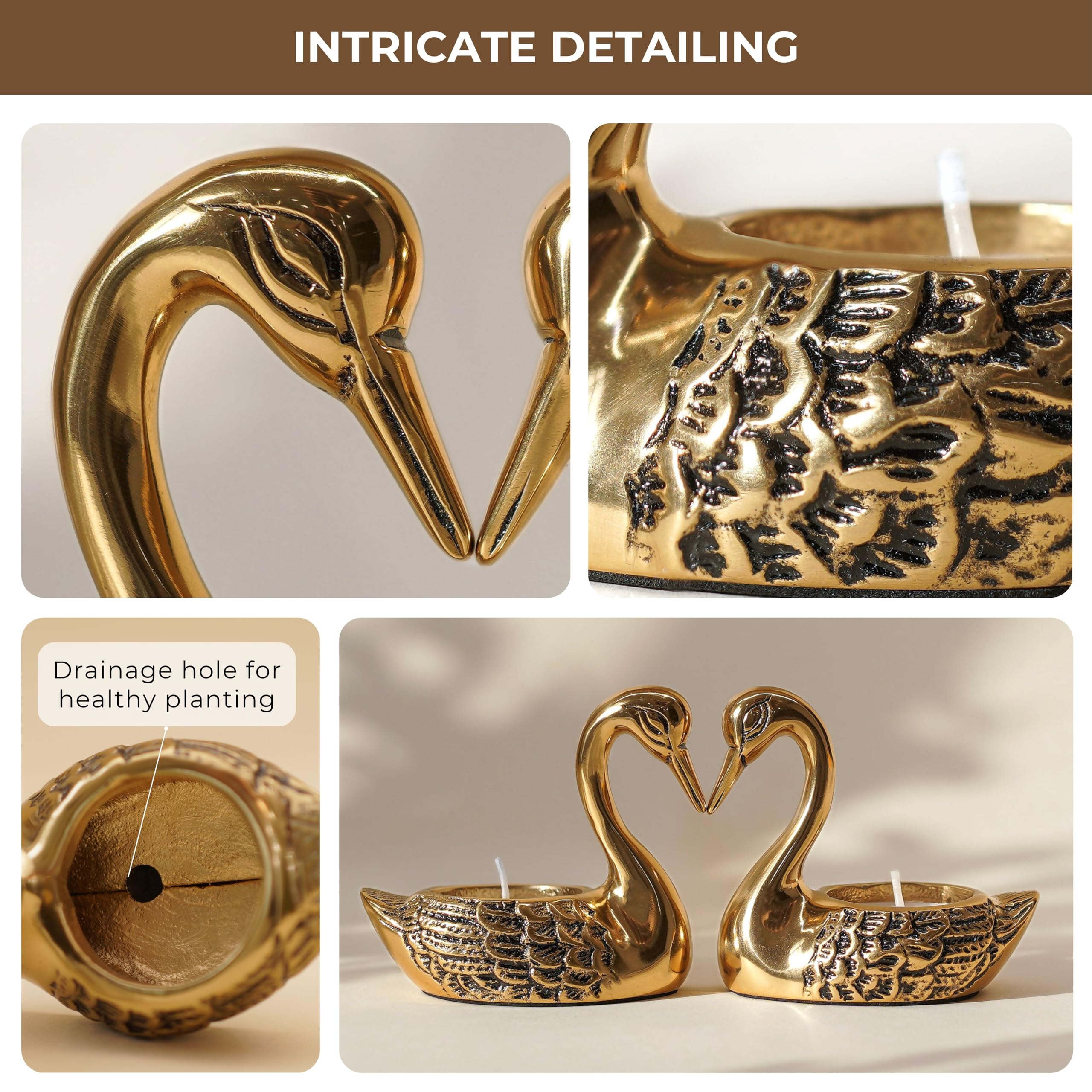 Golden Love Swans Tea Light Holders - FREE SHIPPING -5