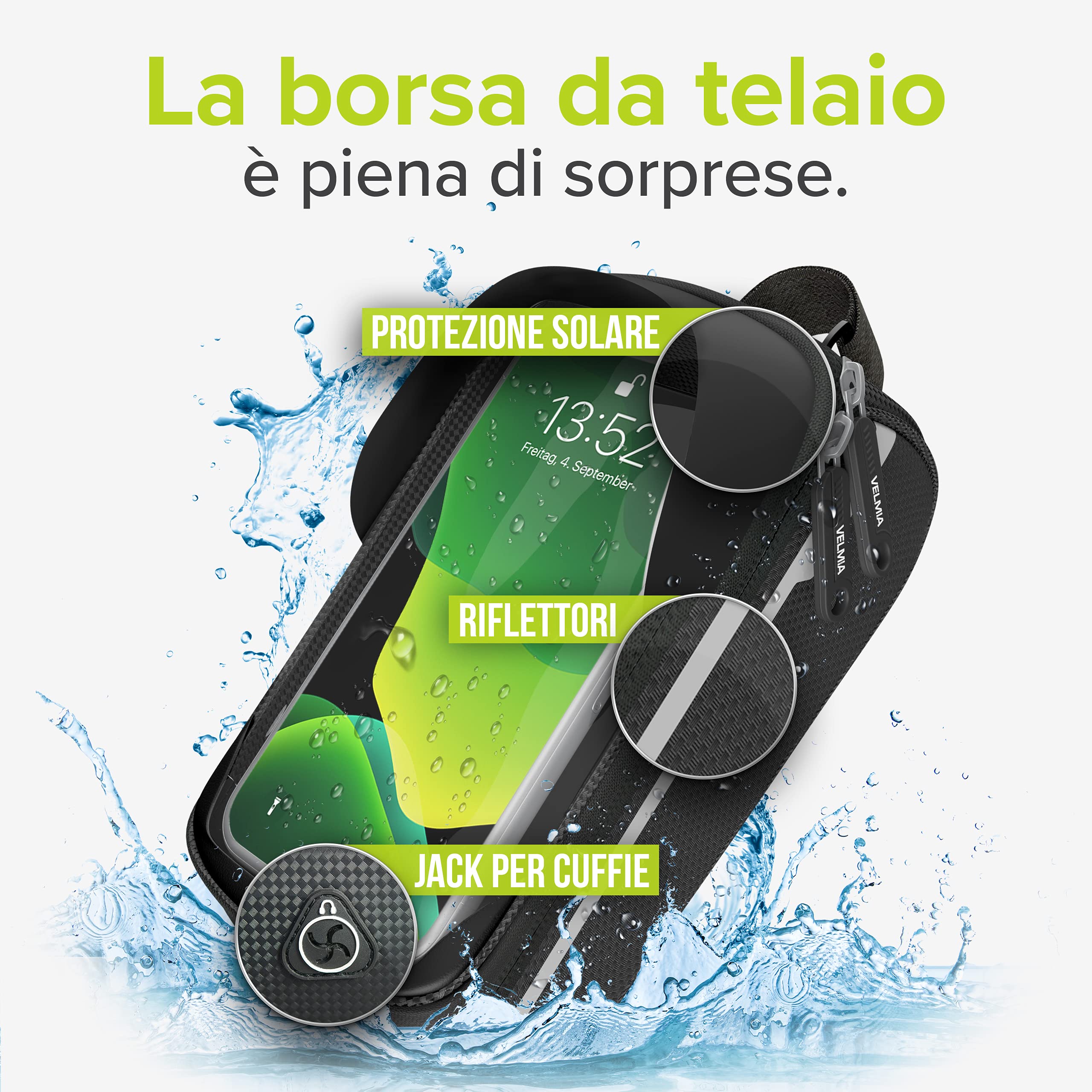 Velmia Borsa Bici Impermeabile, Porta Telefono Bici per gli Spostamenti, Borsa MTB, Borsa per Cellulare, Accessori Bicicletta