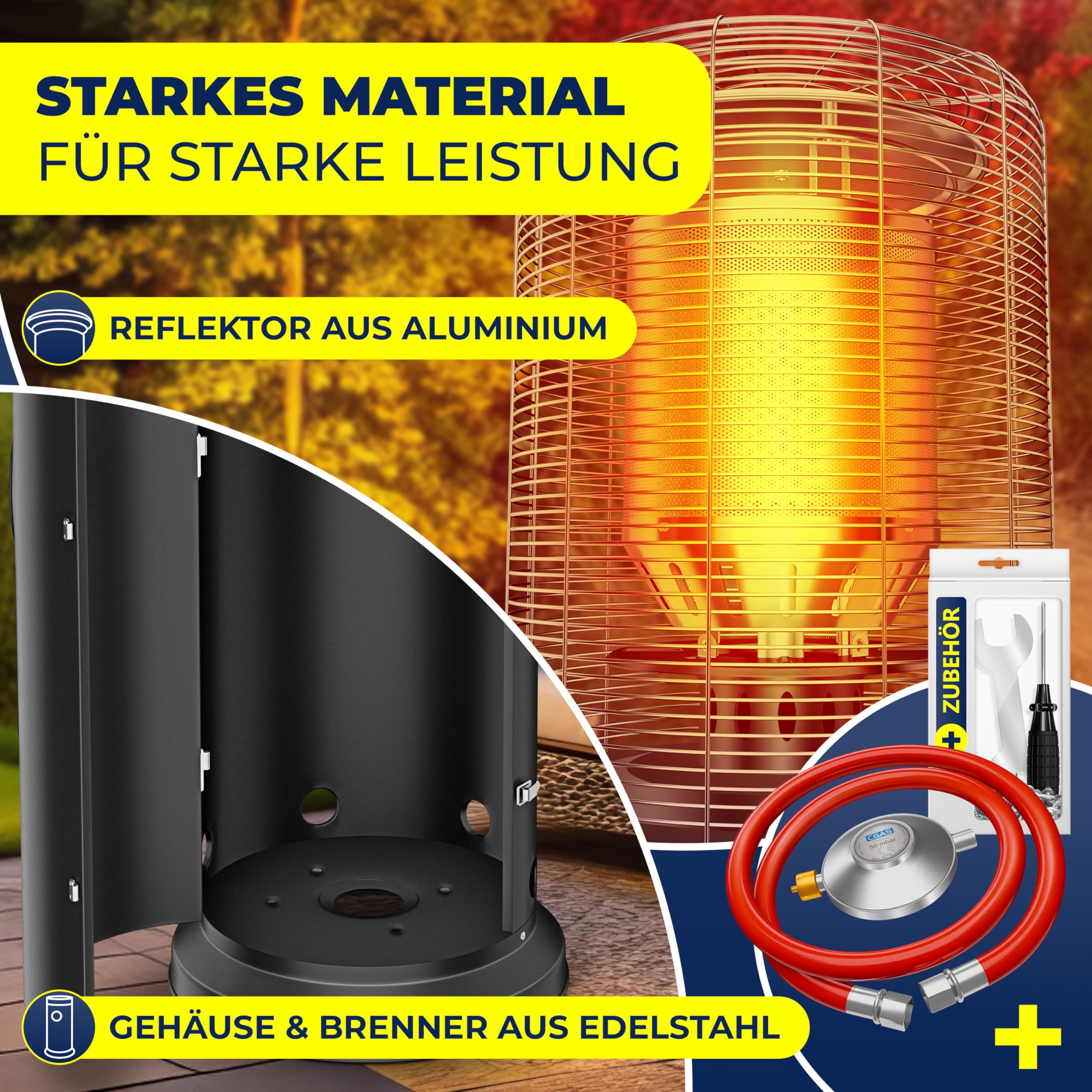 KESSER® Chauffage à gaz KE12 | Chauffage de terrasse | Radiateur extérieur | Chauffage extérieur 12,5 kW | Chauffage d'extérieur à gaz | Chauffage radiant | Appareil de chauffage, noir
