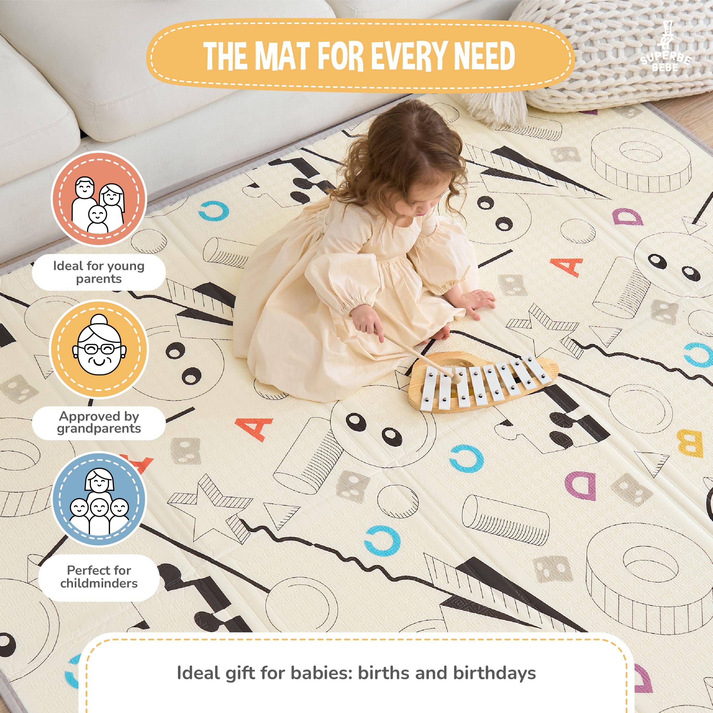 Tapis D'éveil Bébé Pliable Epais Réversible 180x200x1.5cm - Tapis De Jeu Pour Enfant Bebe - Tapi s De Sol XXL En Mousse Et De Motricité Favorisant Le Développement Sensoriel - Cadeau Naissance Bébé - 4