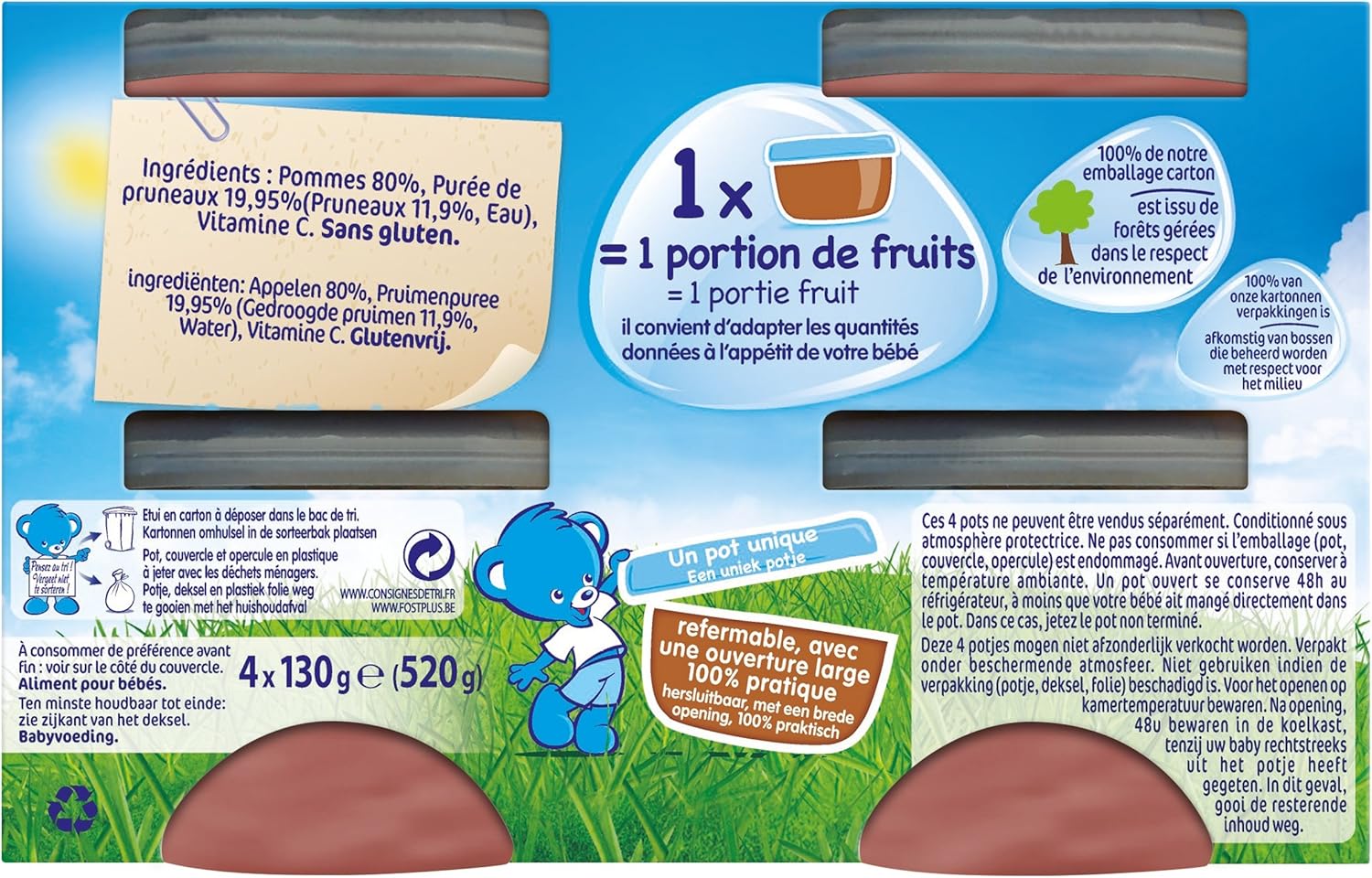 Nestle Naturnes Compotes Bebe Pommes Pruneaux Lot De 4 Des 4 6 Mois Amazon Fr Epicerie