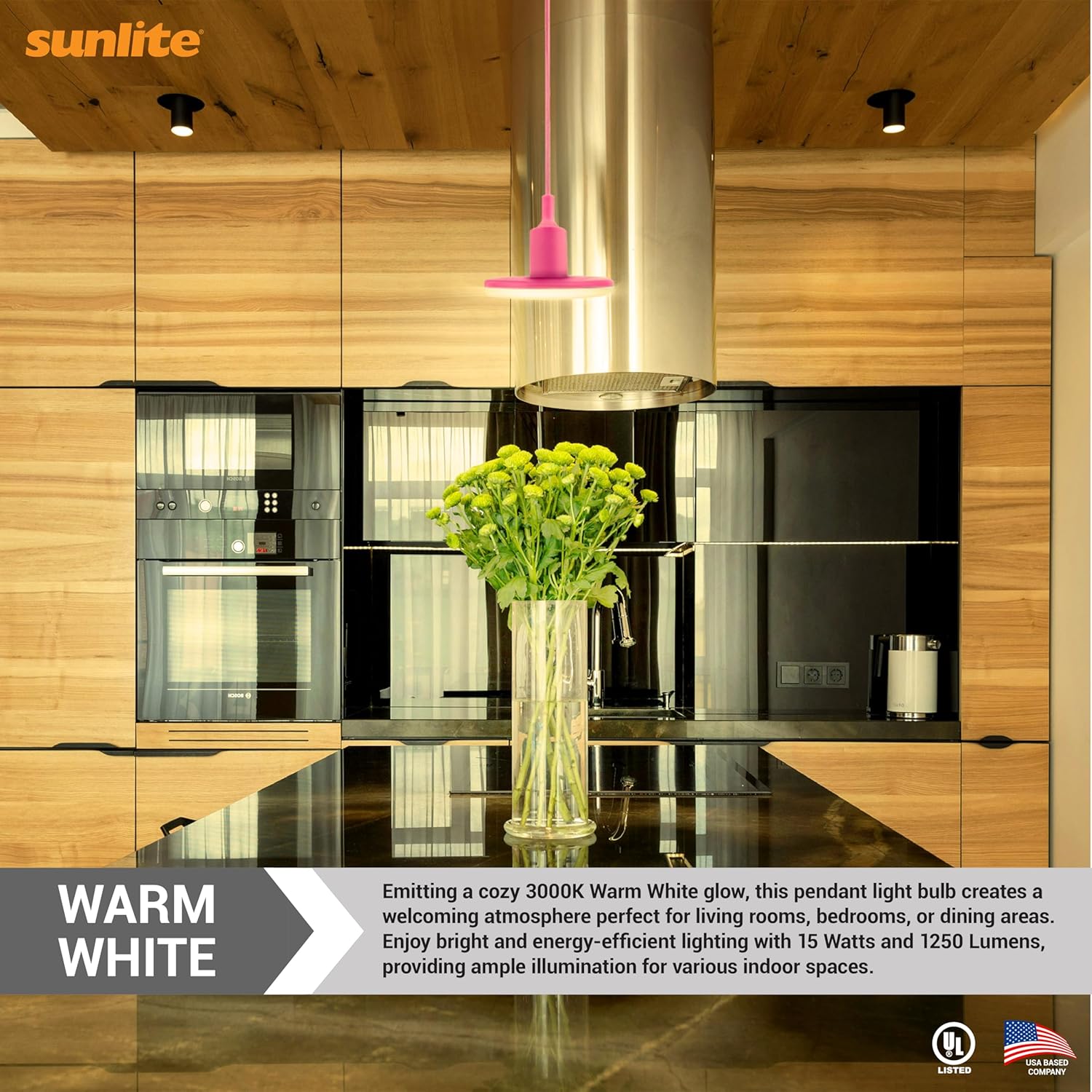 Sunlite LED UFO Pendant Light Bulbs, 15 Watts, 1250 Lumens, 3000K Warm White, Medium E26 Base, 120 Volts, 110 Degree Beam Angle, UL Listed, Indoor, Pink
