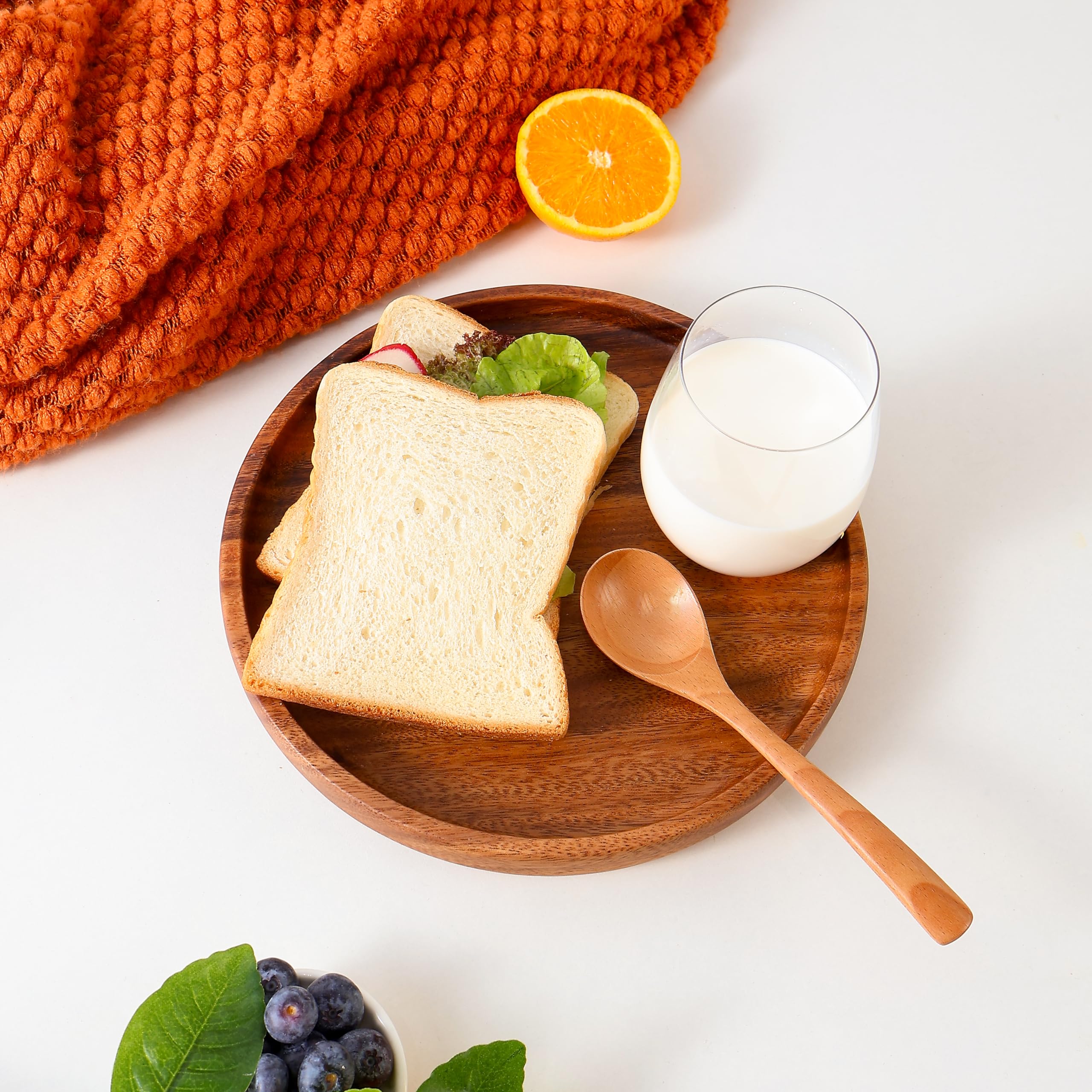 Premium Quality Durable Walnut Round Wooden Tray 10"-100% Natural Wood Serving Trays for Coffee Table-Great Home Decor Platter for Breakfast & Dining