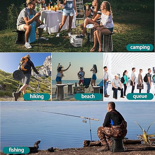 Miniatura 7 de ALEVMOOM Taburete plegable portátil mejorado con cojín, taburete plegable telescópico para adultos, taburete de campamento ligero con capacidad de