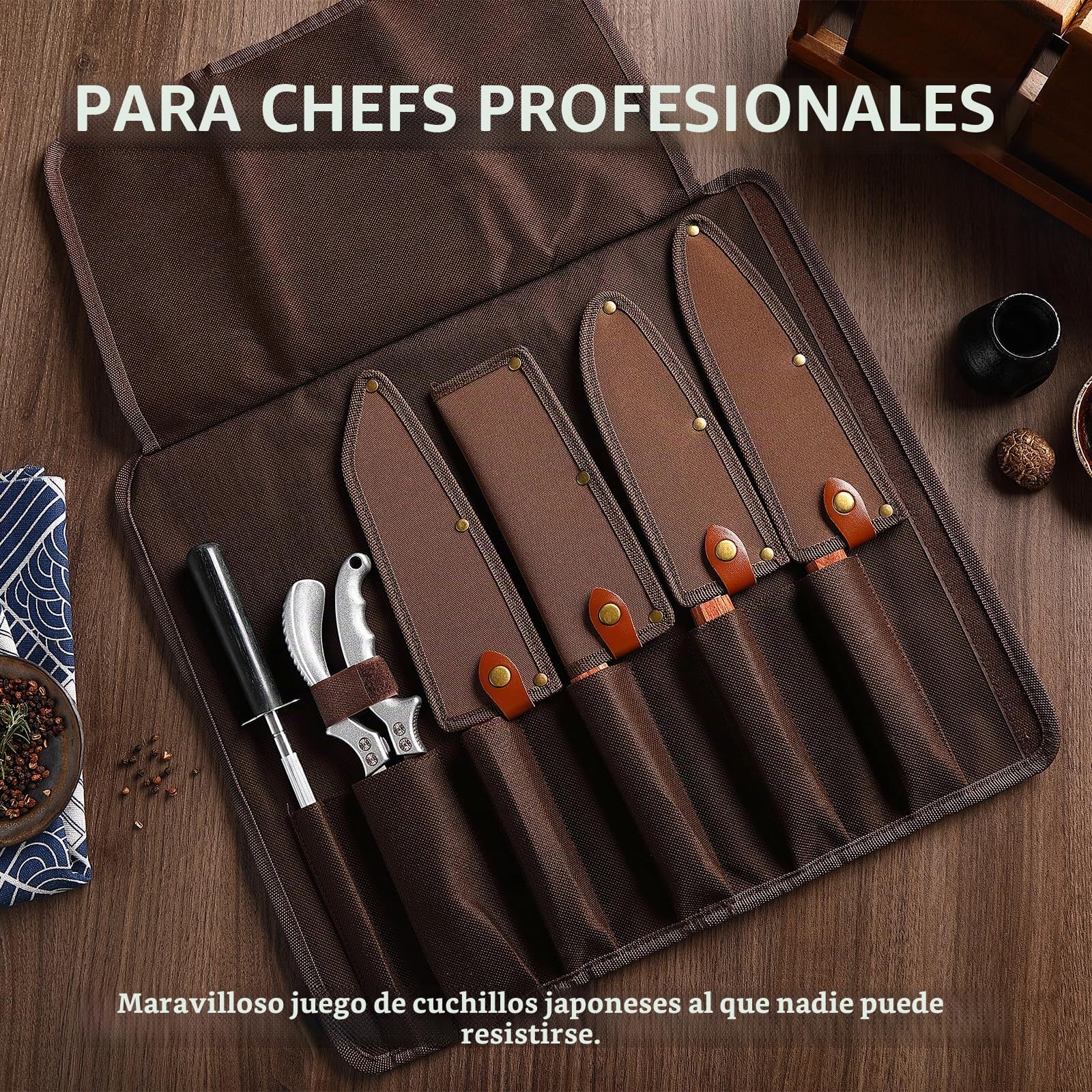 Juego de 4 cuchillos de cocina japoneses de acero al carbono | Juego de cuchillos de cocina que incluye cuchillo Kiritsuke/Gyutou/Santoku/Nakiri, con tijeras para aves/bolsa de transporte