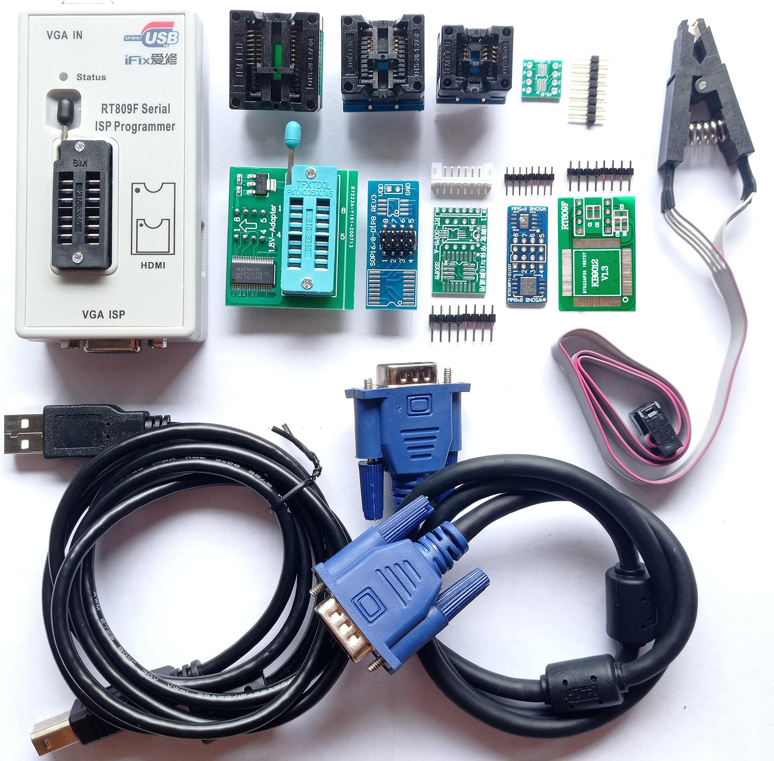 NANAO RT809F programmer + 8 Adapters + sop8 IC clip clamp +1.8V adapter VGA LCD programmer ICSP board 24 25 93 serise IC