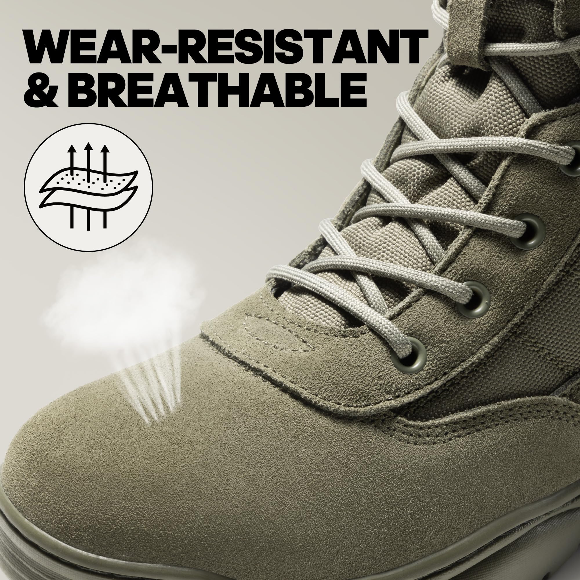 NORTIV 8 Stivali tattici militari da lavoro, da uomo, con cerniera laterale, in pelle, da moto, da combattimento (15-20 cm), Verde militare, 41.5 EU
