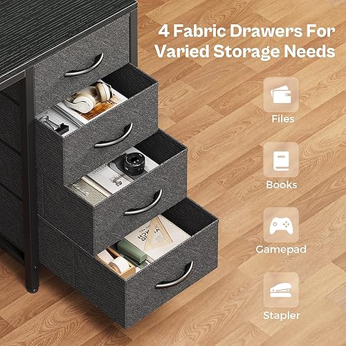 Miniatura 7 de Huuger - Escritorio para computadora de 55 pulgadas con 4 cajones, escritorio para juegos con luces LED y tomas de corriente, escritorio para