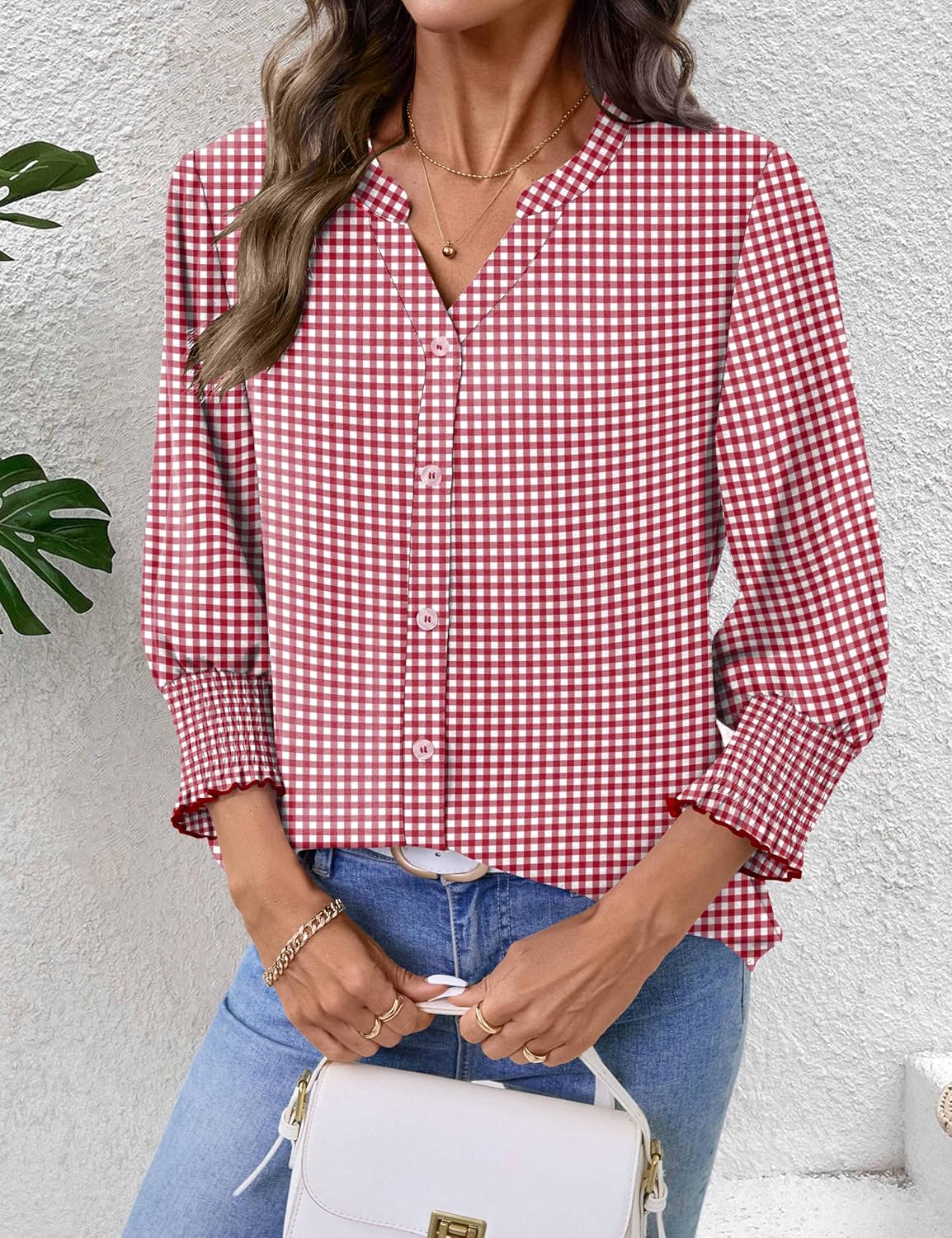 LOMON Button Down Shirts for Women 3/4 Length Sleeve Business Casual Blouses 2026 Summer Tops - Image 6