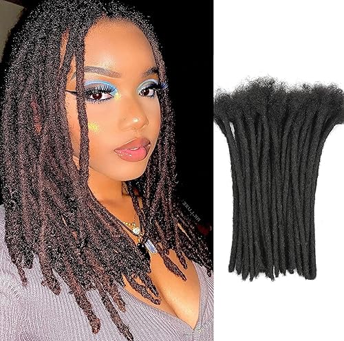 Miniatura 10 de Extensiones de rastas de 10 pulgadas de ancho de 0.3 pulgadas de ancho, 10 hebras de cabello humano real, 100 % hechas a mano, extensiones