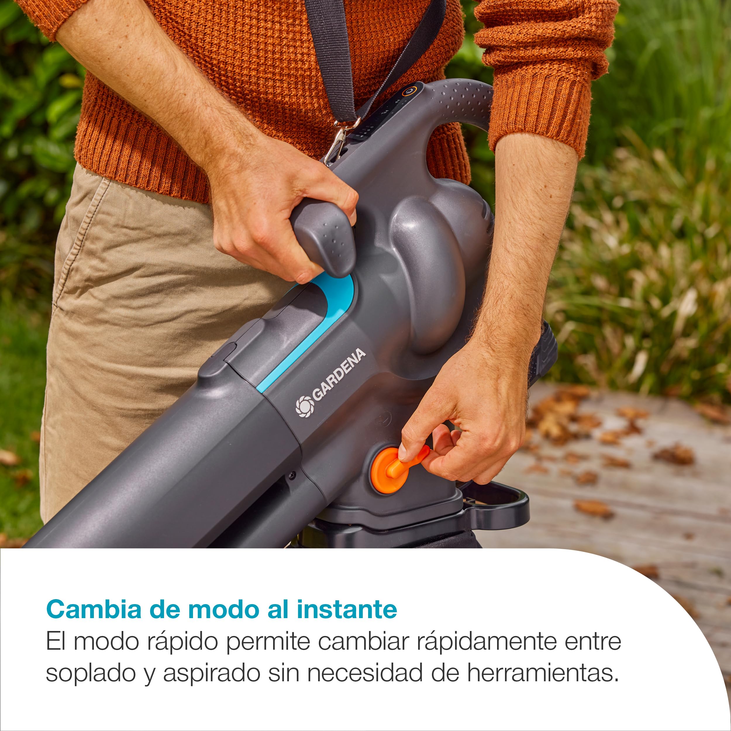 Gardena Soplador/Aspirador de batería PowerJet Collect 18V P4A Solo: Flujo de Aire Potente, Cambio rápido de Modo, Velocidad Ajustable, Bolsa de Recogida, Sin Cable (14895-55)