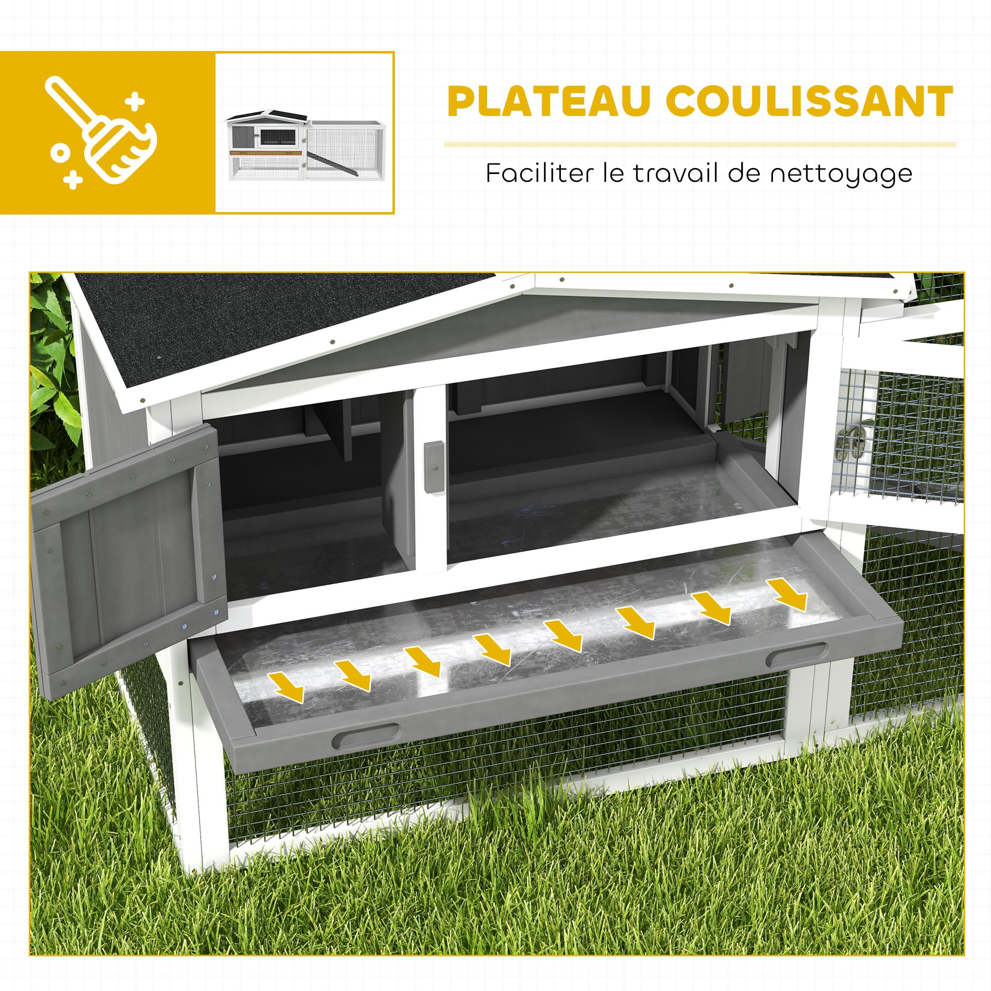PawHut Clapier Cage à Lapins rongeurs 2 étages tiroir déjection enclos extérieur Amovible Toit ouvrant 156L x 58l x 68H cm Bois Massif pin