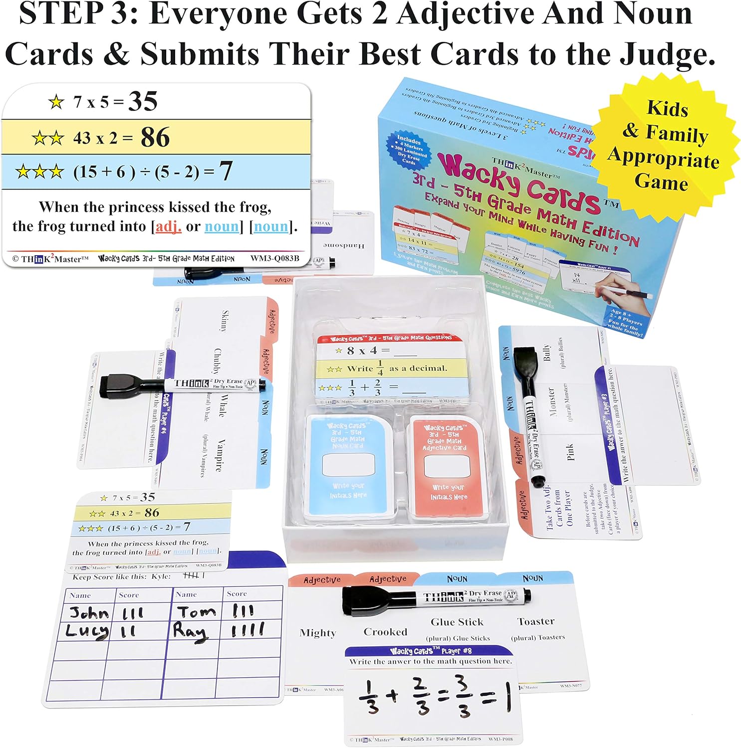 Think2Master Wacky Cards 3rd - 5th Grade. Math Cards. Make Sentences While Practicing Math Including Multiplication, Division & Algebra.