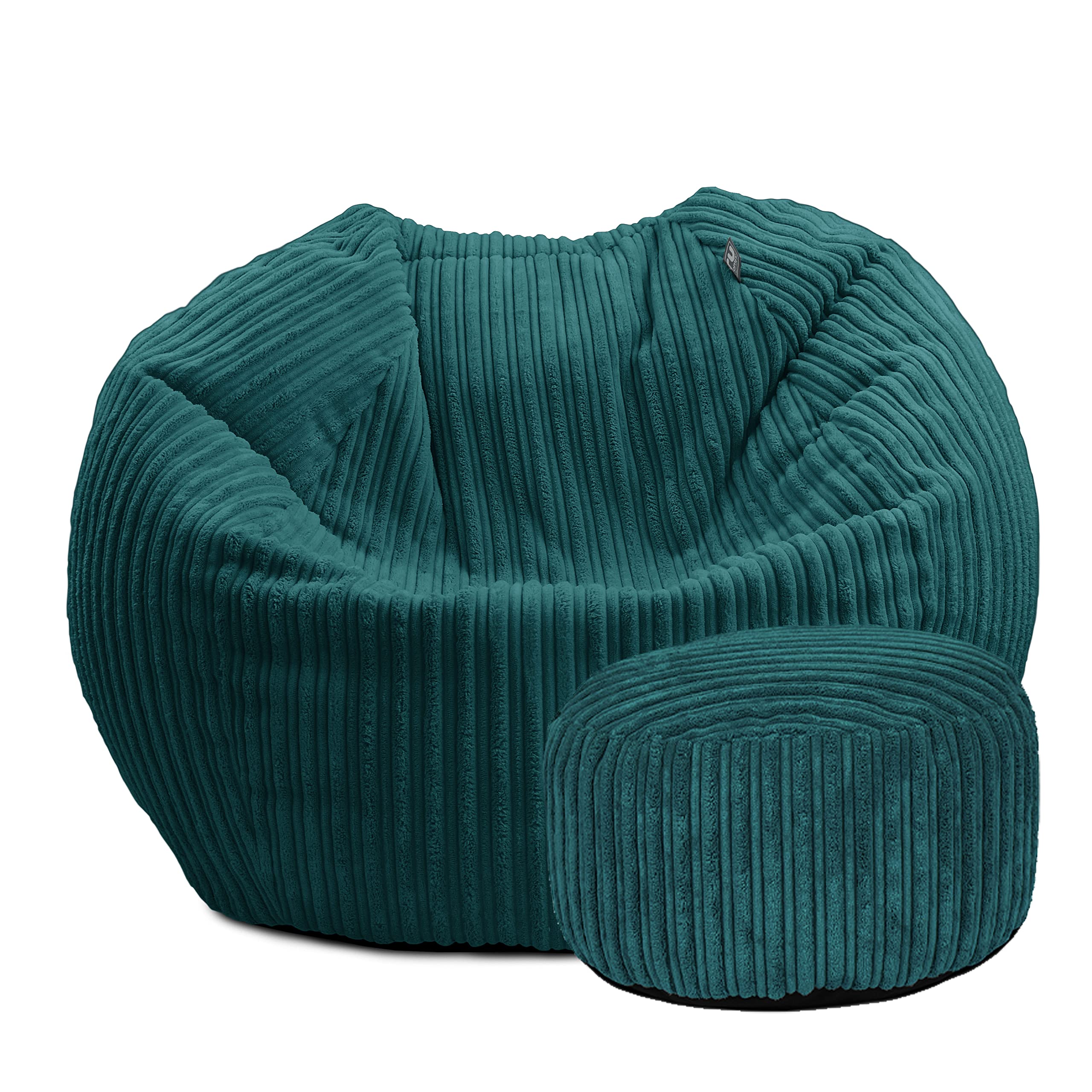 rucomfy Beanbags Jumbo Cord Kids Mini-Slouch Bean Bag Chair - Childrens Bedroom Playroom Furniture and Fun Decor. Arrives with Filling and Machine Washable - 60 x 80cm (Teal, with Footstool)
