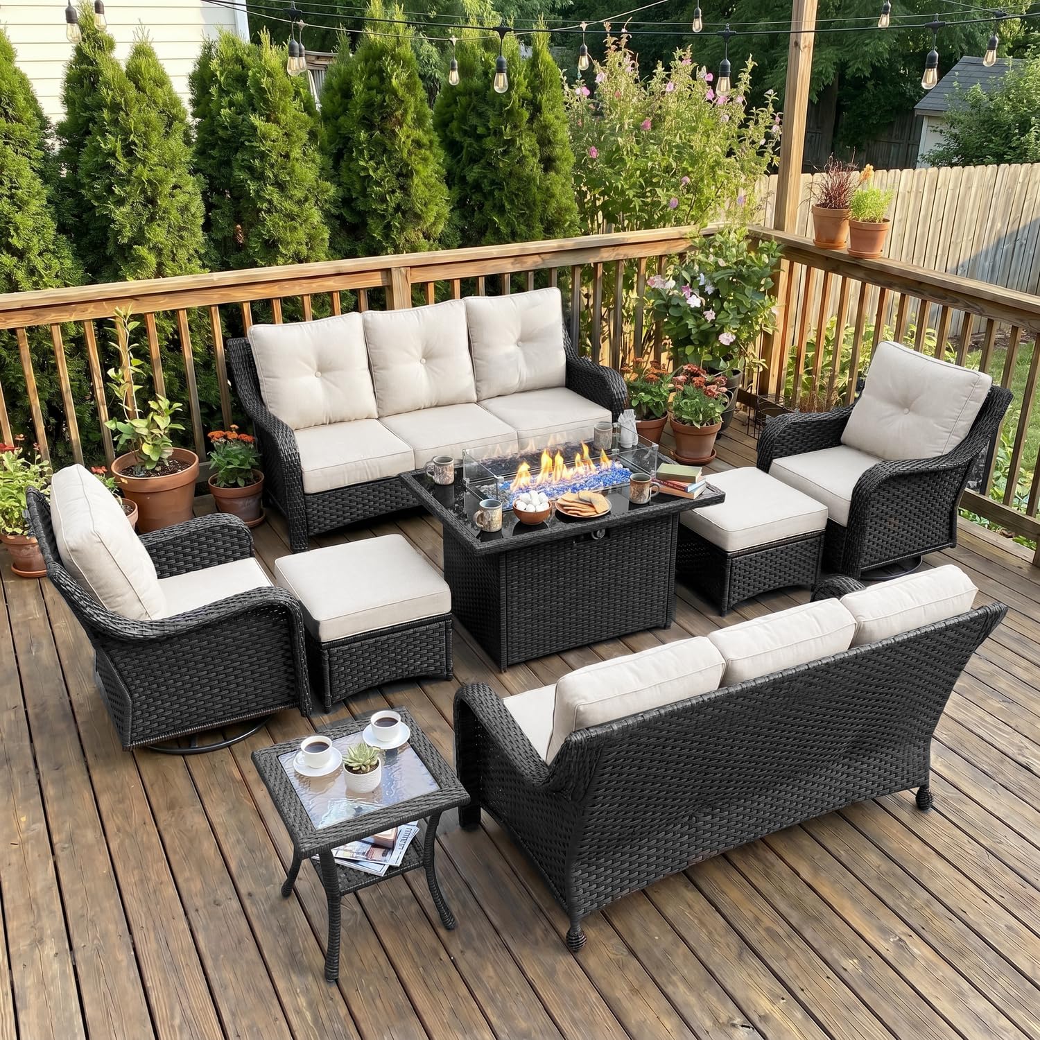 LayinSun 8 Piece Wicker Outdoor Furniture Set with 6-inch Comfy Cushions