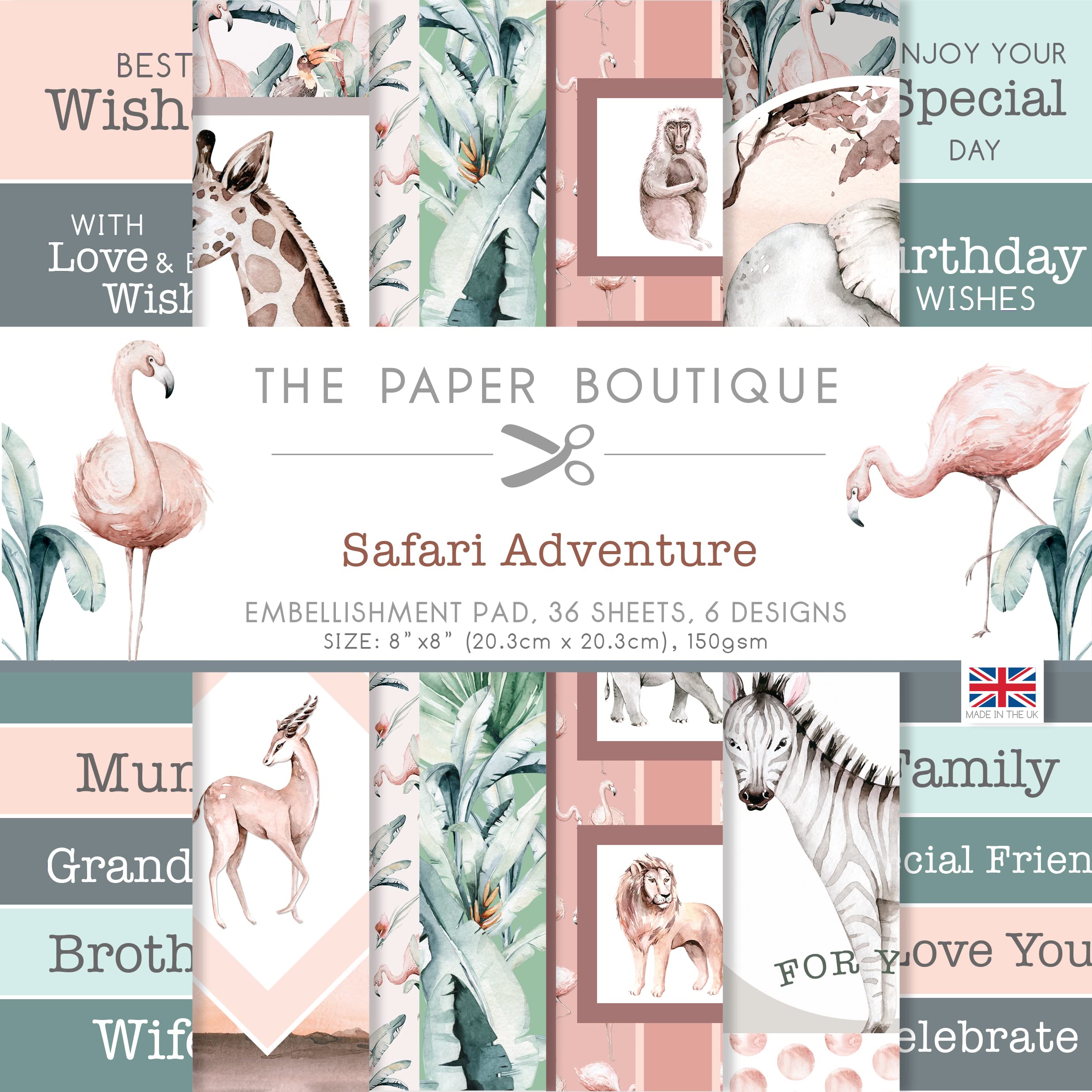 Paper Boutique Multicoloured Safari Adventure-Embellishments Pad, 8 X 8 Inches