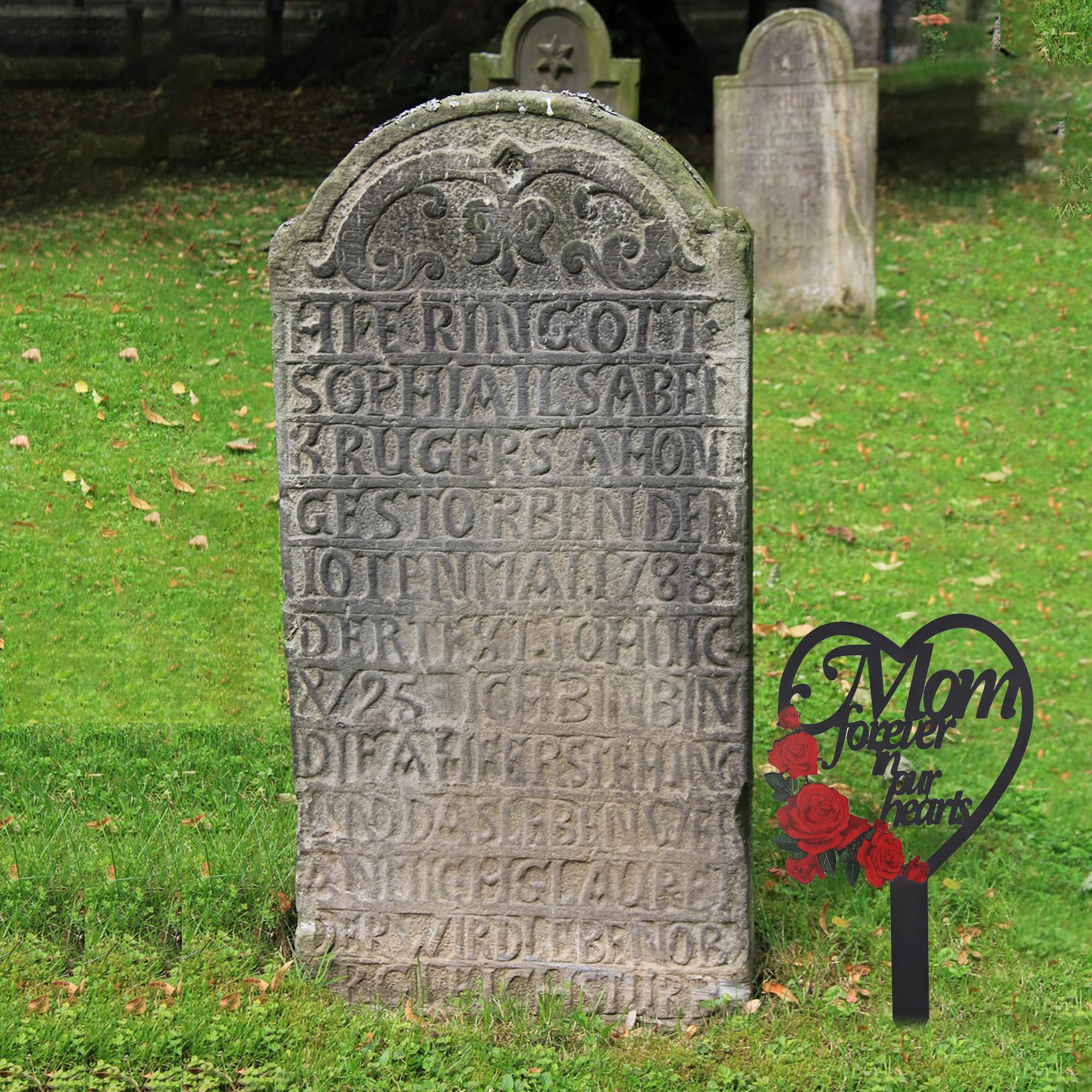 Decoración Para Tumba - Corazón Con Rosa Y Mariposa - Metal Rosa 12.6x9 Pulgadas