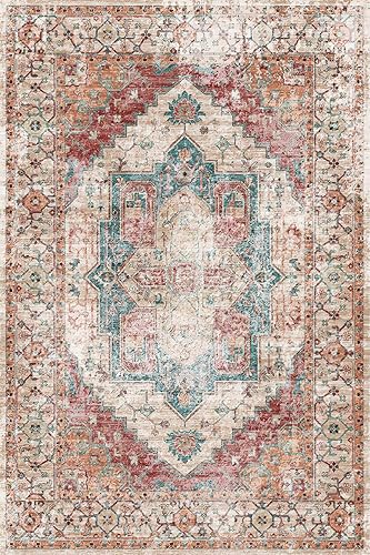 Yancorp Alfombra bohemia de 5 x 7 pies para sala de estar, antideslizante, lavable, alfombra de interior, abstracta, suave y esponjosa, alfombra