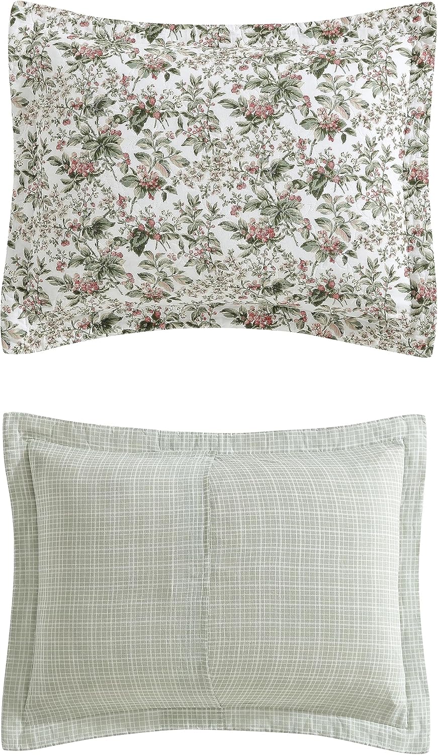 Laura Ashley - Queen Quilt Set, Reversible Cotton Bedding with Matching Shams, Floral Bedroom Decor for All Seasons (Bramble Floral Green, Queen)