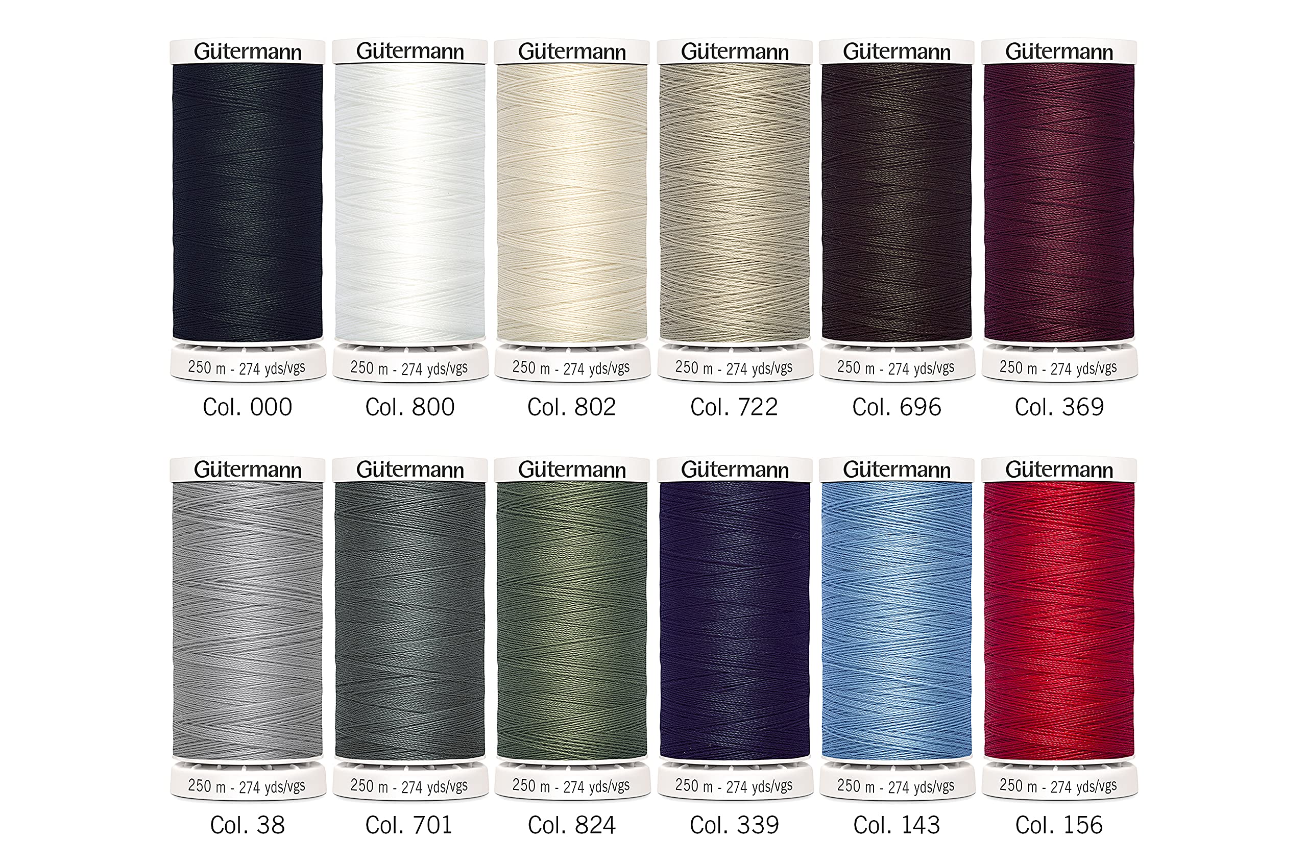 734001-1 Gutermann zestaw nici do szycia 250 m x 12 kołowrotków