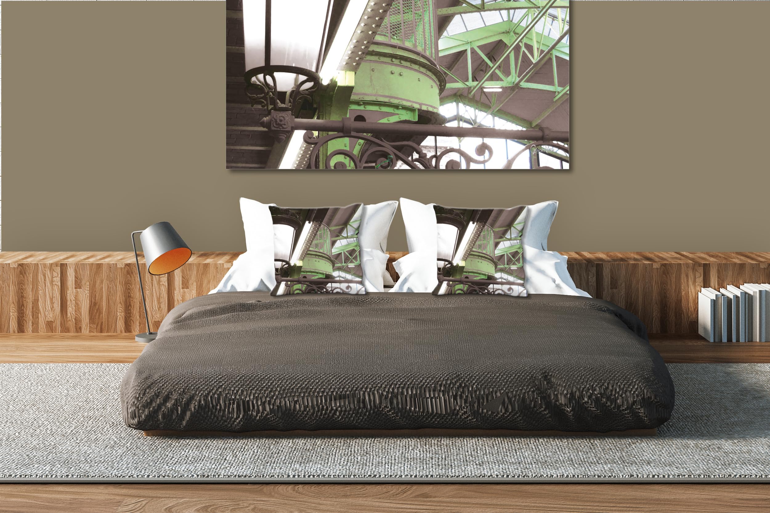 Markthalle - Foto-Kissen-Hülle Set (2 STK.) 40 x 40 cm | Kissen-Bezüge - passend zu Wandbild - Deko-Kissen - Paris Frankreich Markt