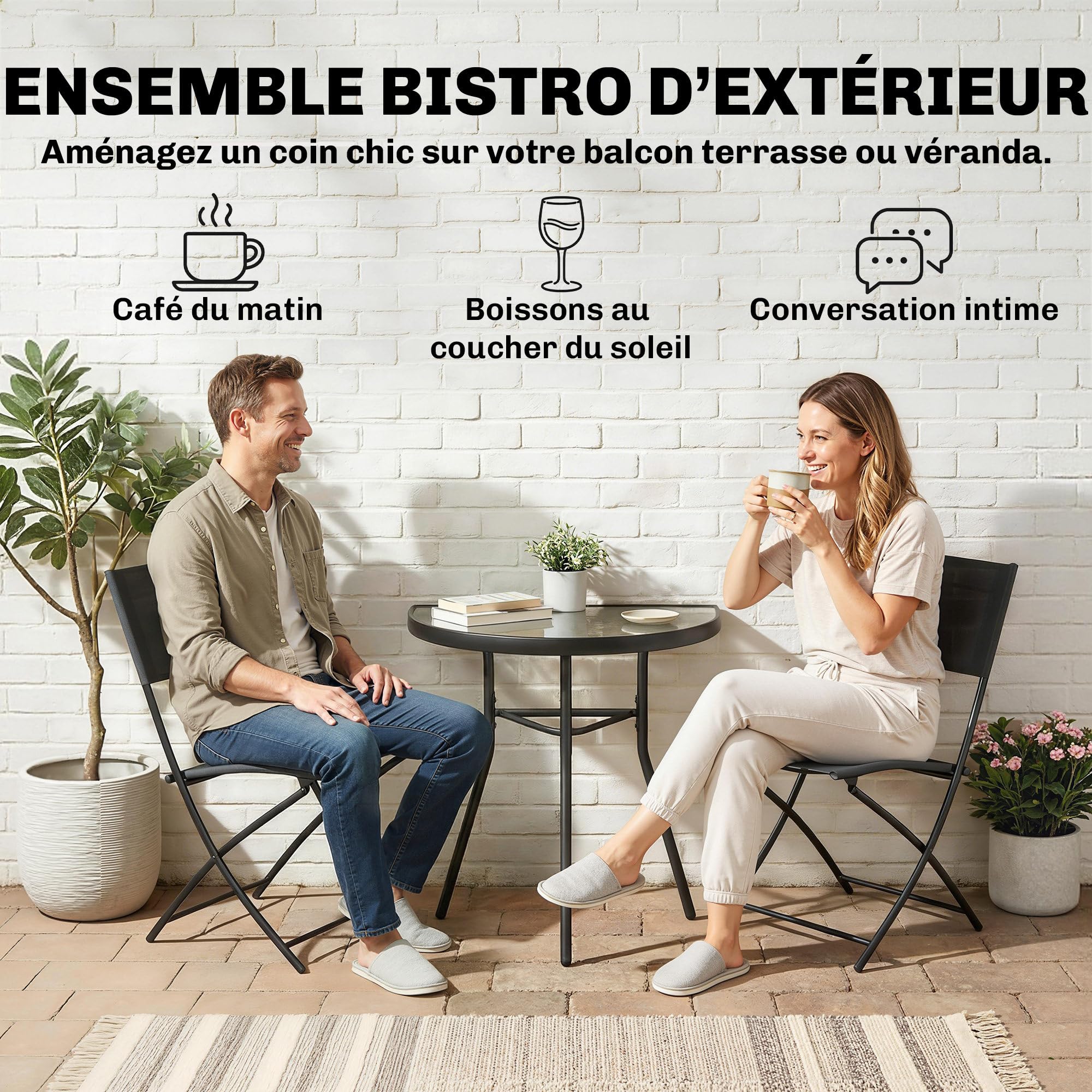 Outsunny Bistro-Gartenmöbel-Set, 3-teilig, Terrassenmöbel mit halbrunden Tisch, 2 Klappstühle, Mesh, Metallrahmen, ideal für Balkon, Terrasse, Garten, Schwarz