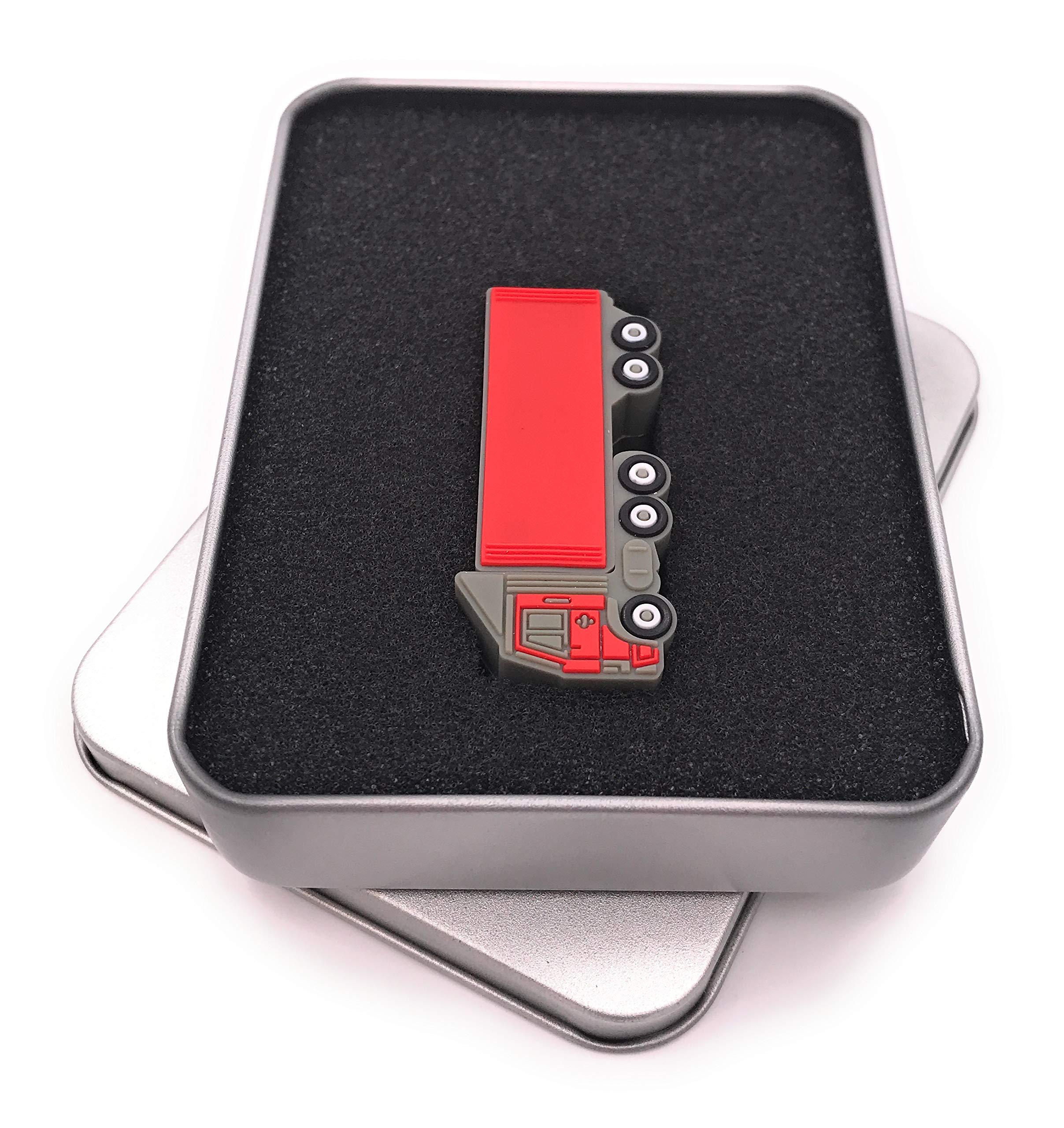Onwomania Samochód ciężarowy samochód ciężarowy pojazd szary czerwony pendrive w aluminiowym pudełku prezentowym 128 GB USB 3.0