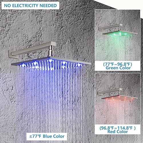 Miniatura 12 de SKOWLL Grifo de ducha de lluvia con 6 rociadores de chorro de cuerpo completo, cabezal de ducha de lluvia LED de 12 pulgadas con combo de rociador