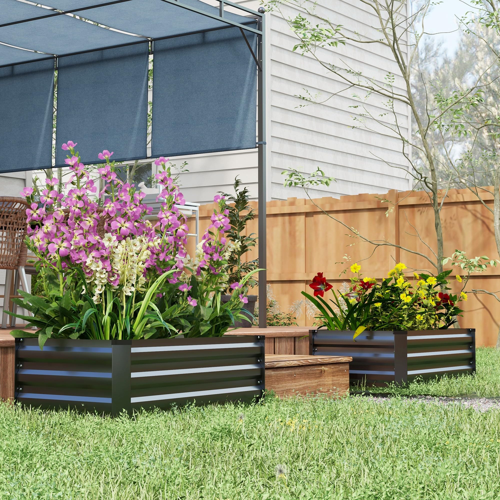 Outsunny Juego de 2 Jardineras de Exterior de Acero Maceteros Grandes de Exterior Huerto Urbano Rectangular para Cultivos Plantas Flores para Patio Jardín 100x60x30 cm Gris Oscuro