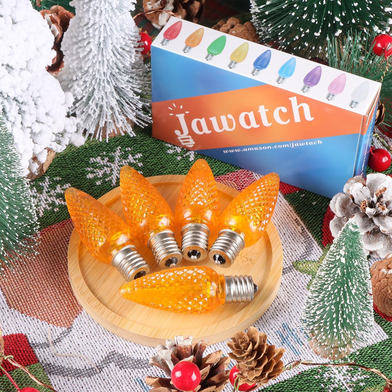 C9 LED Christmas Light Bulbs - 50 Pack C9 LED Bulbs Orange for E17 Candelabra Base - 1W for Outdoor String Lights, Holiday Decoration