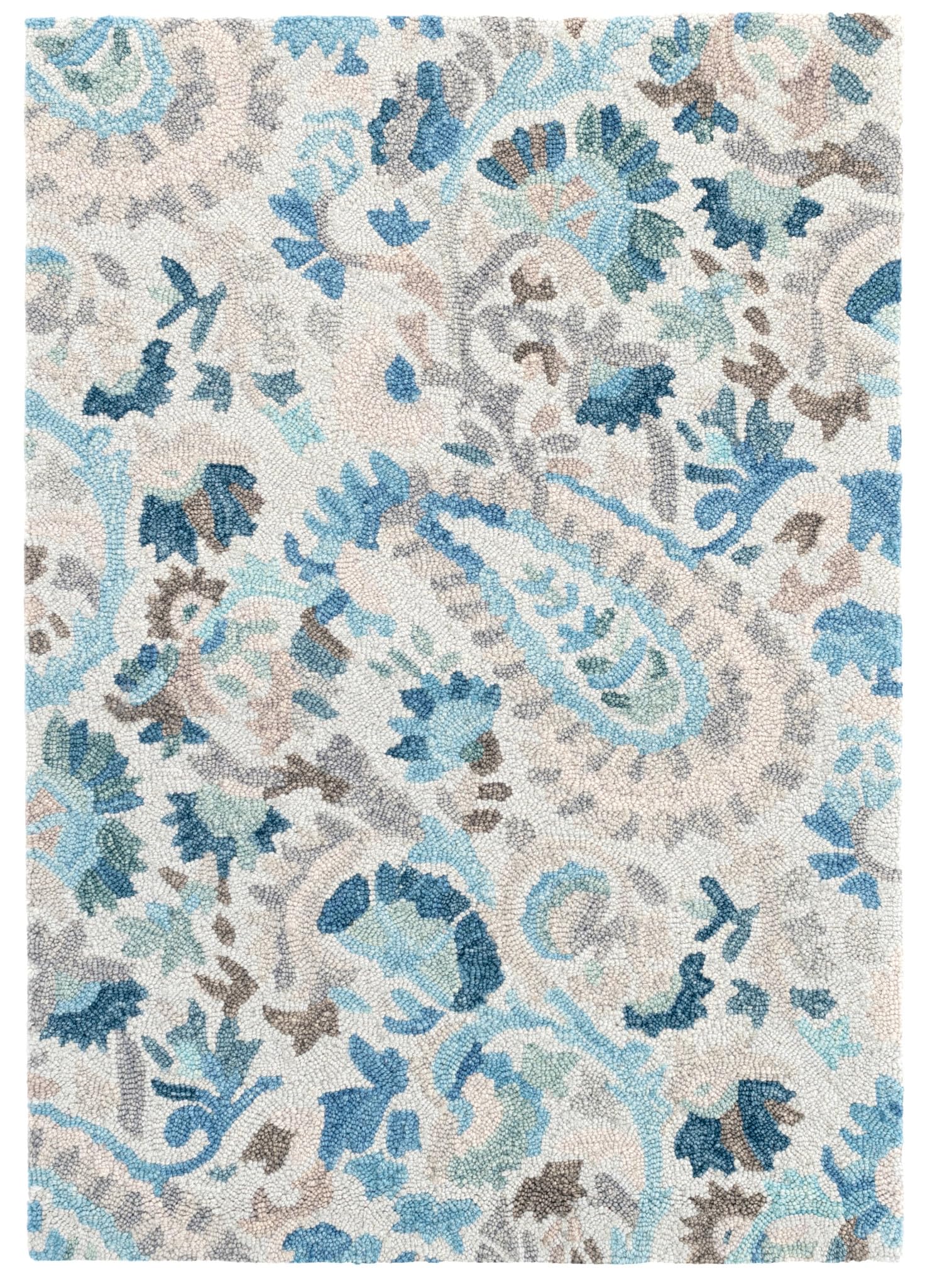 Dash & Albert INES Blue Hand Micro Hooked Wool Rug, 8.5 X 11.5 Feet, Blue Floral & Paisley Pattern