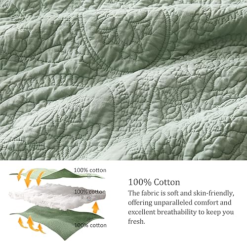 Miniatura 4 de palassio Juego de edredón de cachemira verde salvia, 100% algodón, tamaño individual, con 1 funda de almohada, estilo bohemio, floral, ligero,