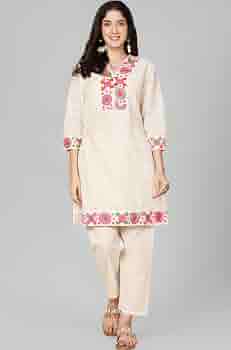 Buy KZA Women Off-White Cotton Co-Ord Set, Hakuba Chicken