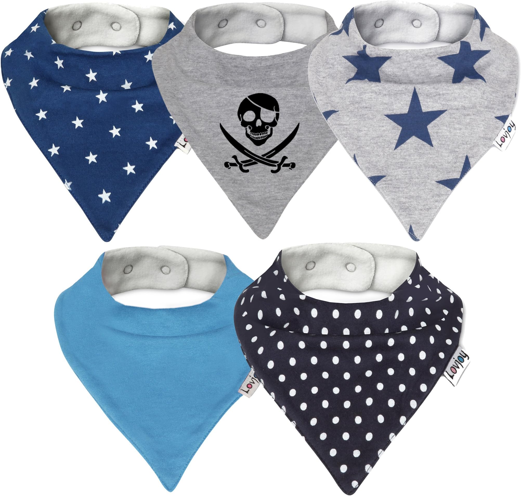 Lovjoy Bandana Dribble Bibs - Super Absorbent & Soft for Teething Babies - Adjustable Snaps - Fits Newborn to 3 years - 5 Pack