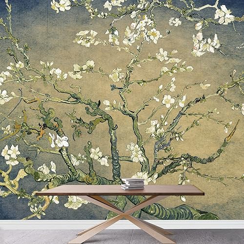 Vista 45 de Wall26 - Papel tapiz en color cobre con estampado de "Almendro en flor" de Vincent Van Gogh Verde azulado "Flor de almendra