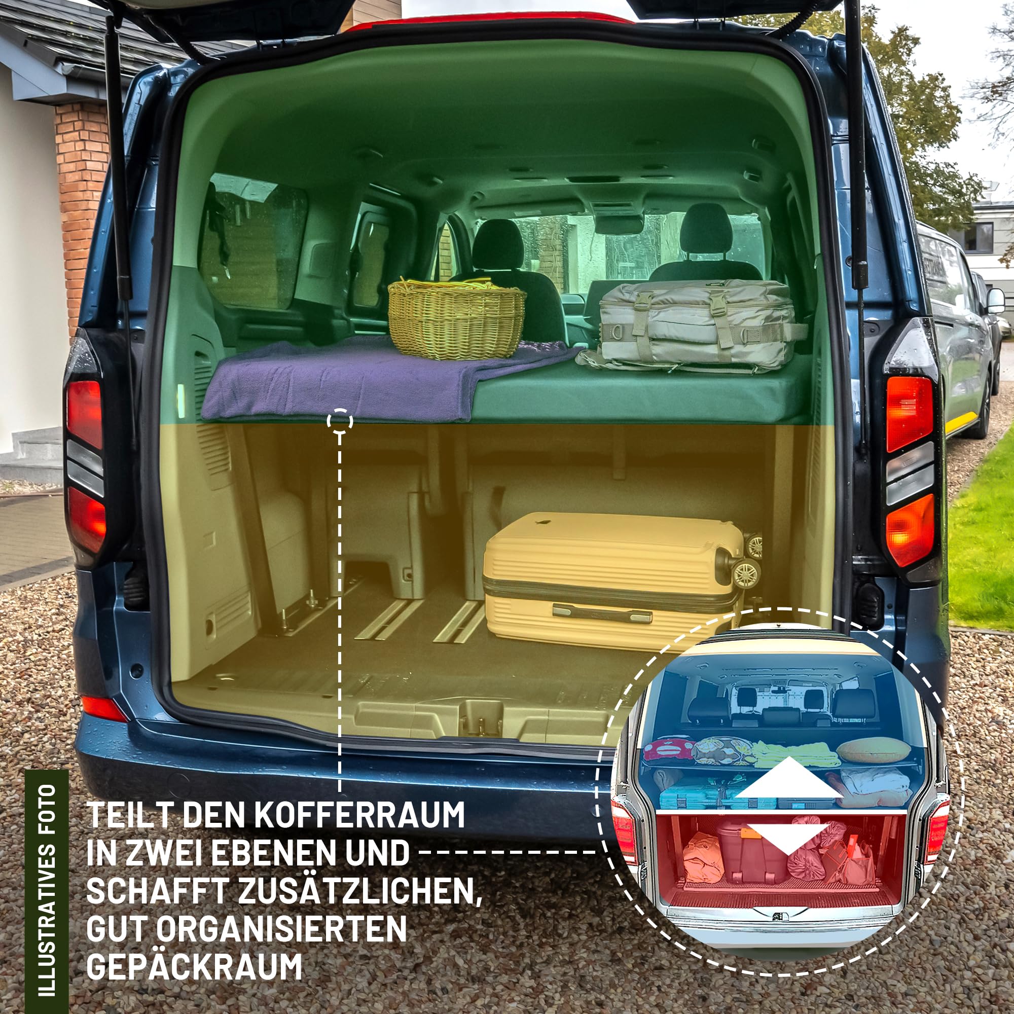 CHROMEMASTER | Kompatibel mit Ford Tourneo Custom II 2023+ ; Set: Faltbar Bett für Auto und Auto Matratze, Faltmatratze; Multiflexboard Bettverlängerung für Camper, Regal; Zubehör für den Wohnmobil